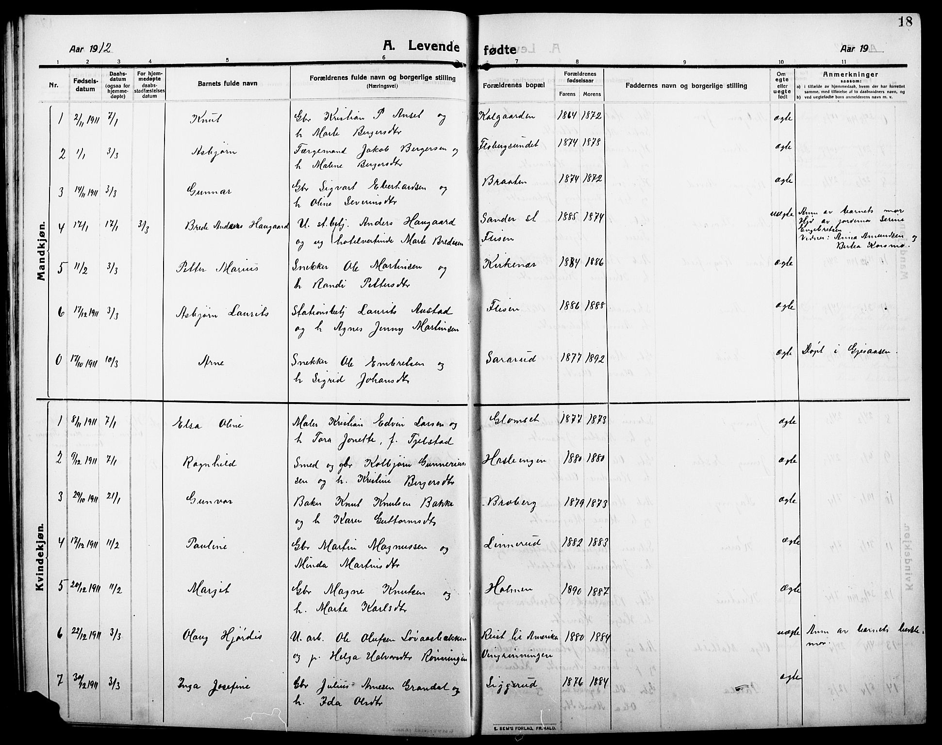 Åsnes prestekontor, SAH/PREST-042/H/Ha/Hab/L0007: Parish register (copy) no. 7, 1909-1926, p. 18