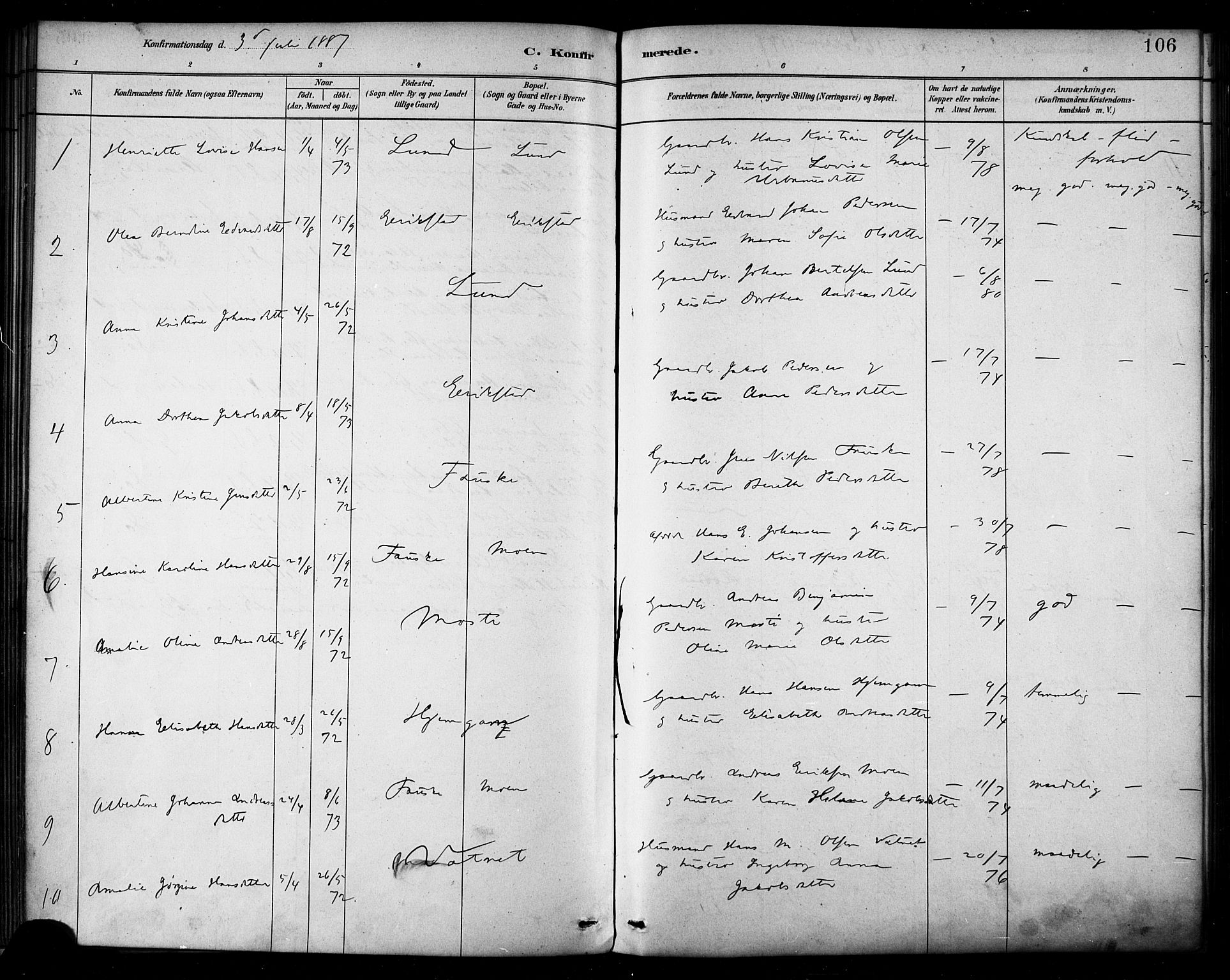 Ministerialprotokoller, klokkerbøker og fødselsregistre - Nordland, AV/SAT-A-1459/849/L0689: Parish register (official) no. 849A01, 1879-1889, p. 106