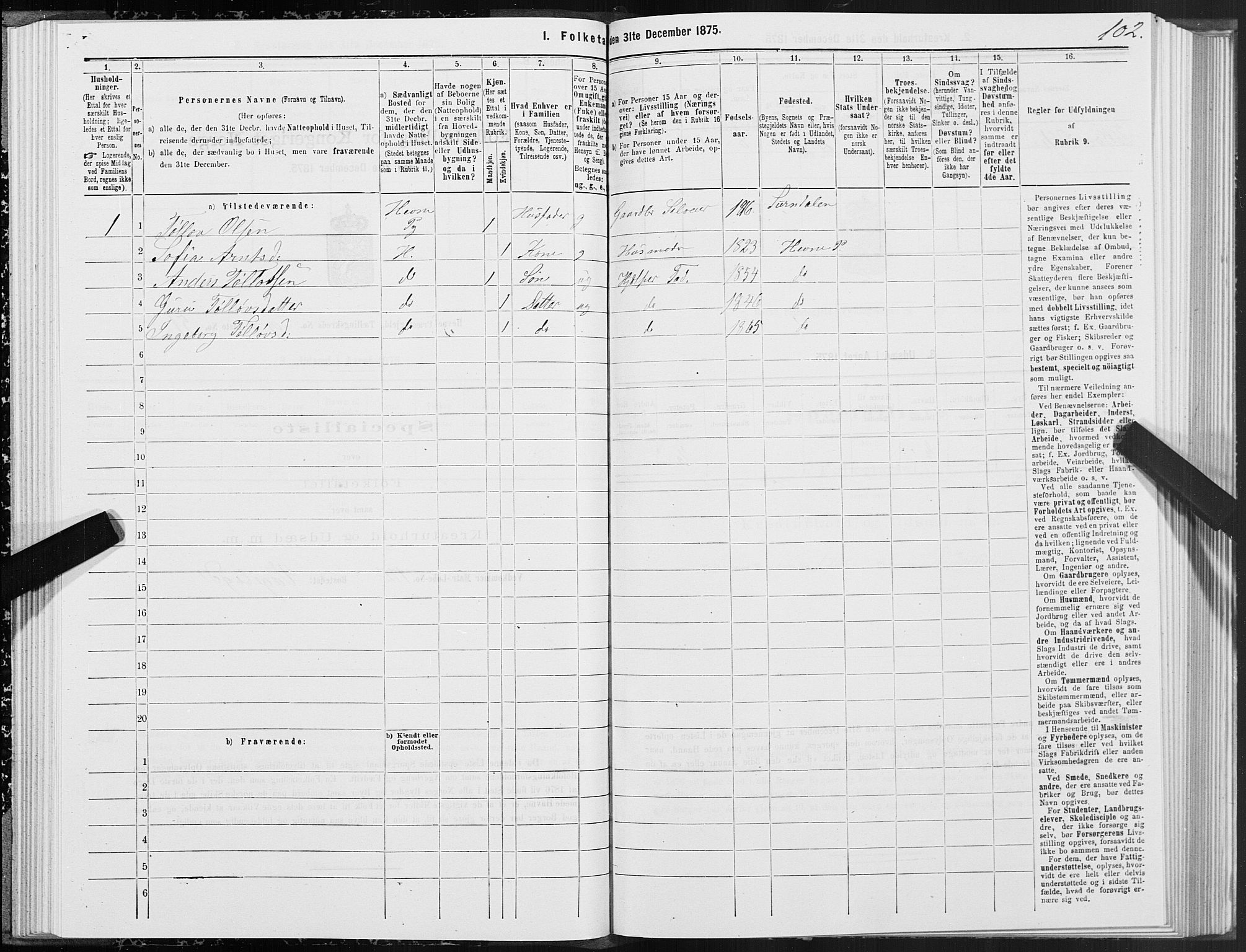 SAT, 1875 census for 1612P Hemne, 1875, p. 5102