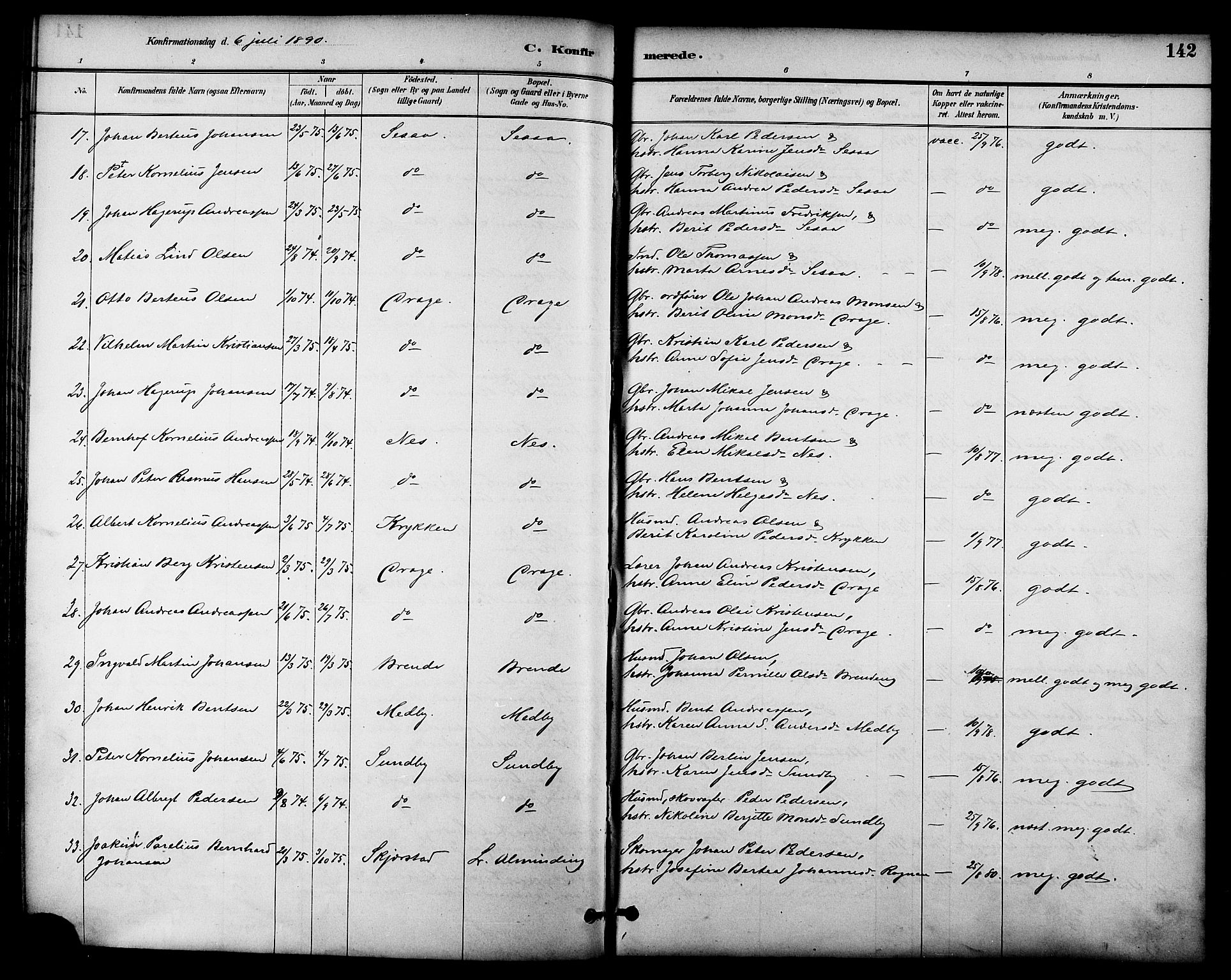 Ministerialprotokoller, klokkerbøker og fødselsregistre - Nordland, AV/SAT-A-1459/847/L0669: Parish register (official) no. 847A09, 1887-1901, p. 142