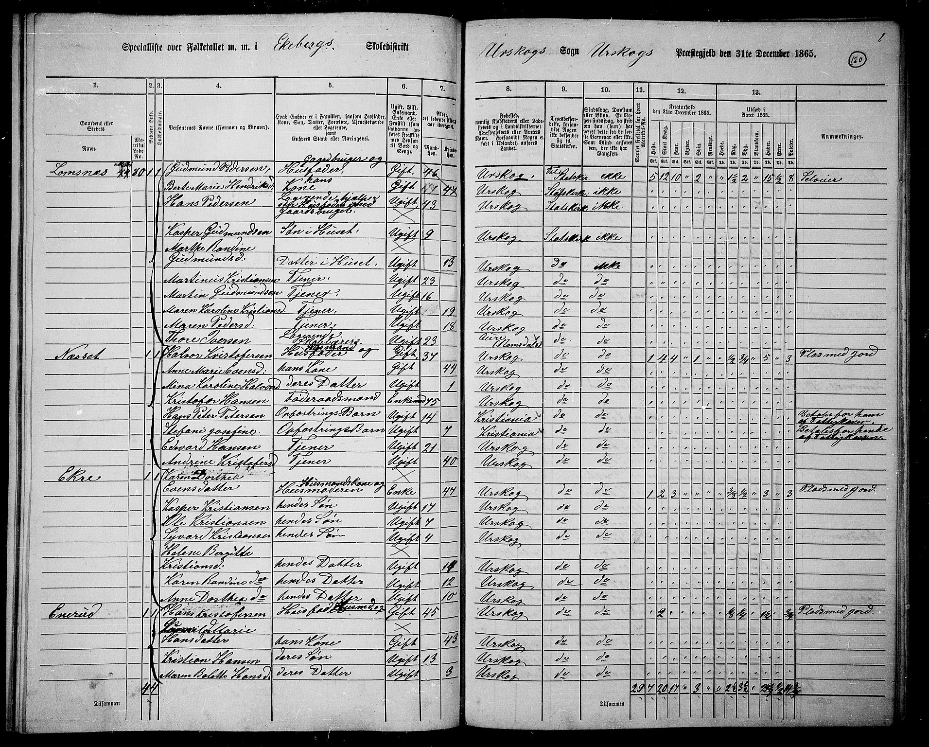 RA, 1865 census for Aurskog, 1865, p. 107