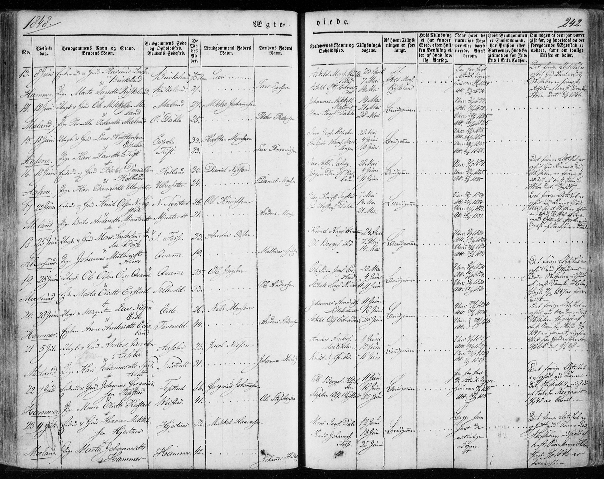Hamre sokneprestembete, SAB/A-75501/H/Ha/Haa/Haaa/L0013: Parish register (official) no. A 13, 1846-1857, p. 242