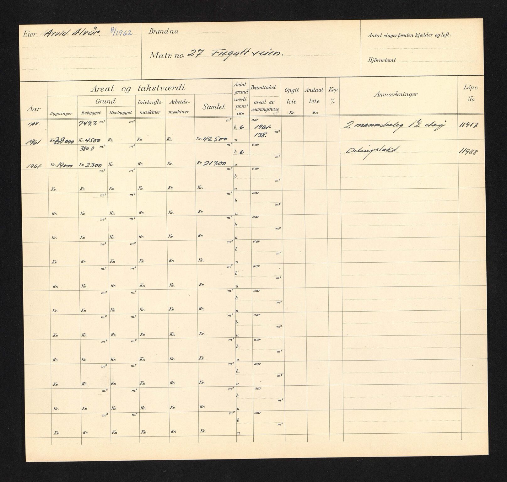 Stavanger kommune. Skattetakstvesenet, BYST/A-0440/F/Fa/Faa/L0014/0005: Skattetakstkort / Fregattveien 27 - Fridtjof Nansens vei 66