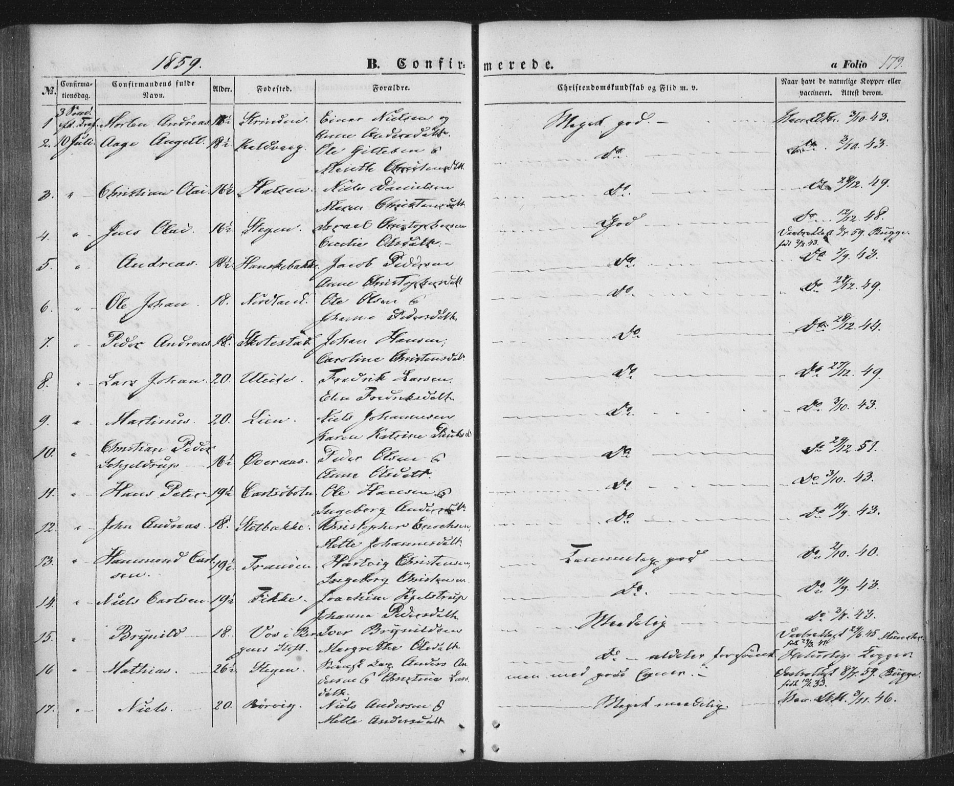 Ministerialprotokoller, klokkerbøker og fødselsregistre - Nordland, AV/SAT-A-1459/859/L0844: Parish register (official) no. 859A04, 1849-1862, p. 179