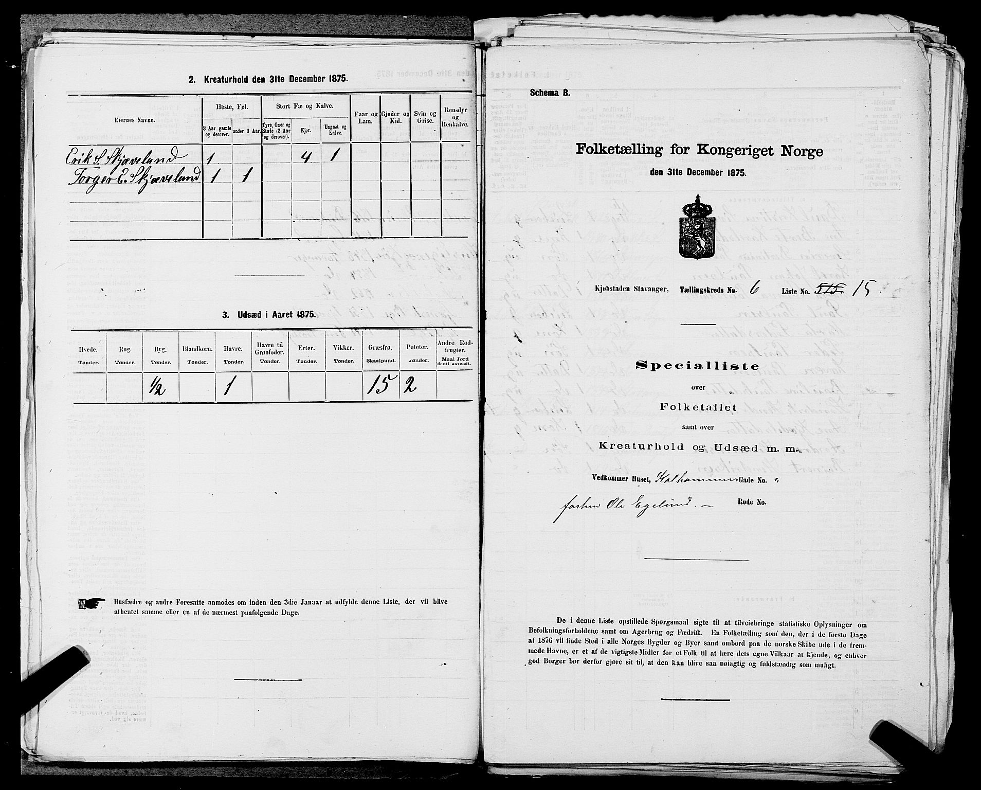 SAST, 1875 census for 1103 Stavanger, 1875, p. 963