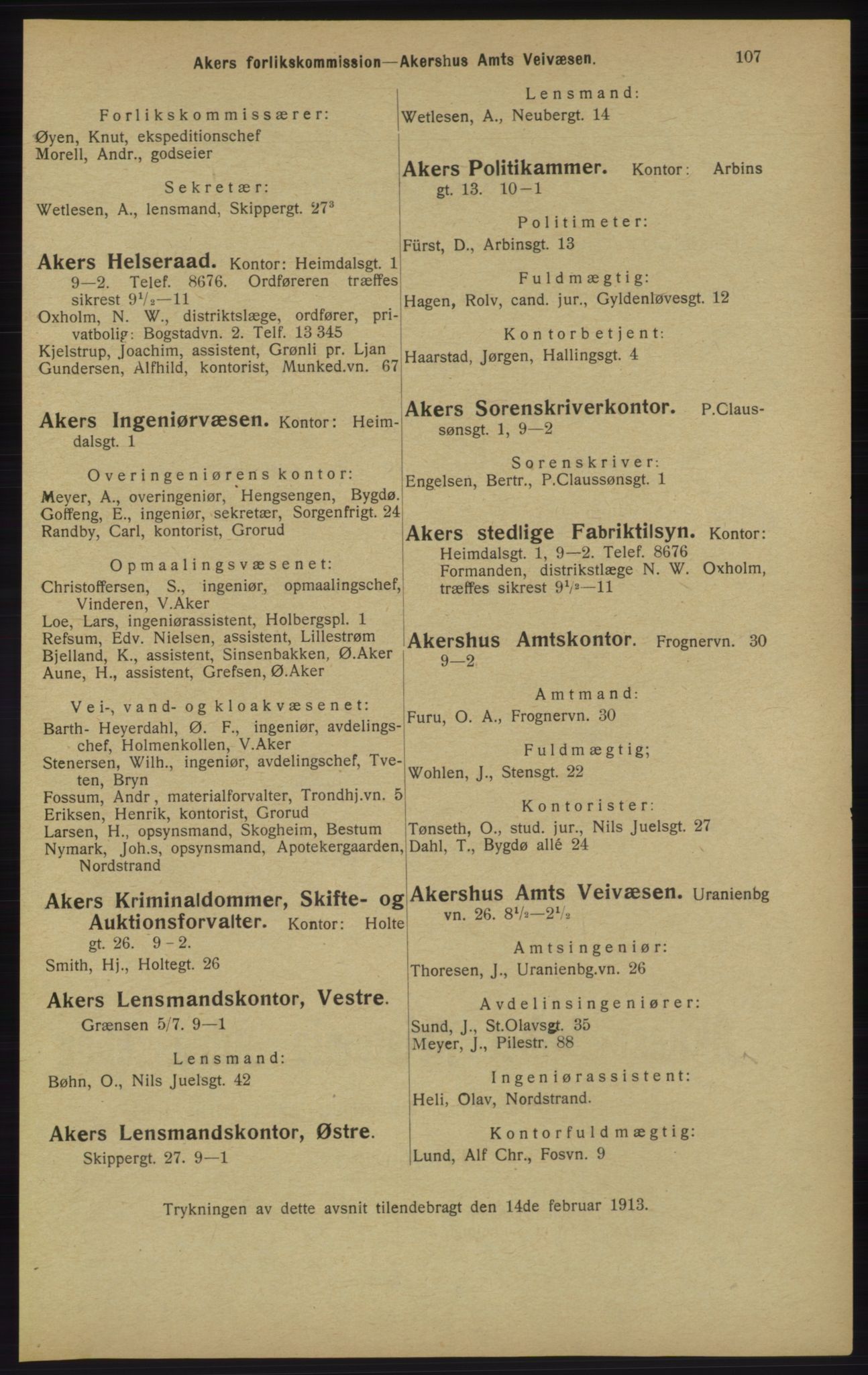 Kristiania/Oslo adressebok, PUBL/-, 1913, p. 109
