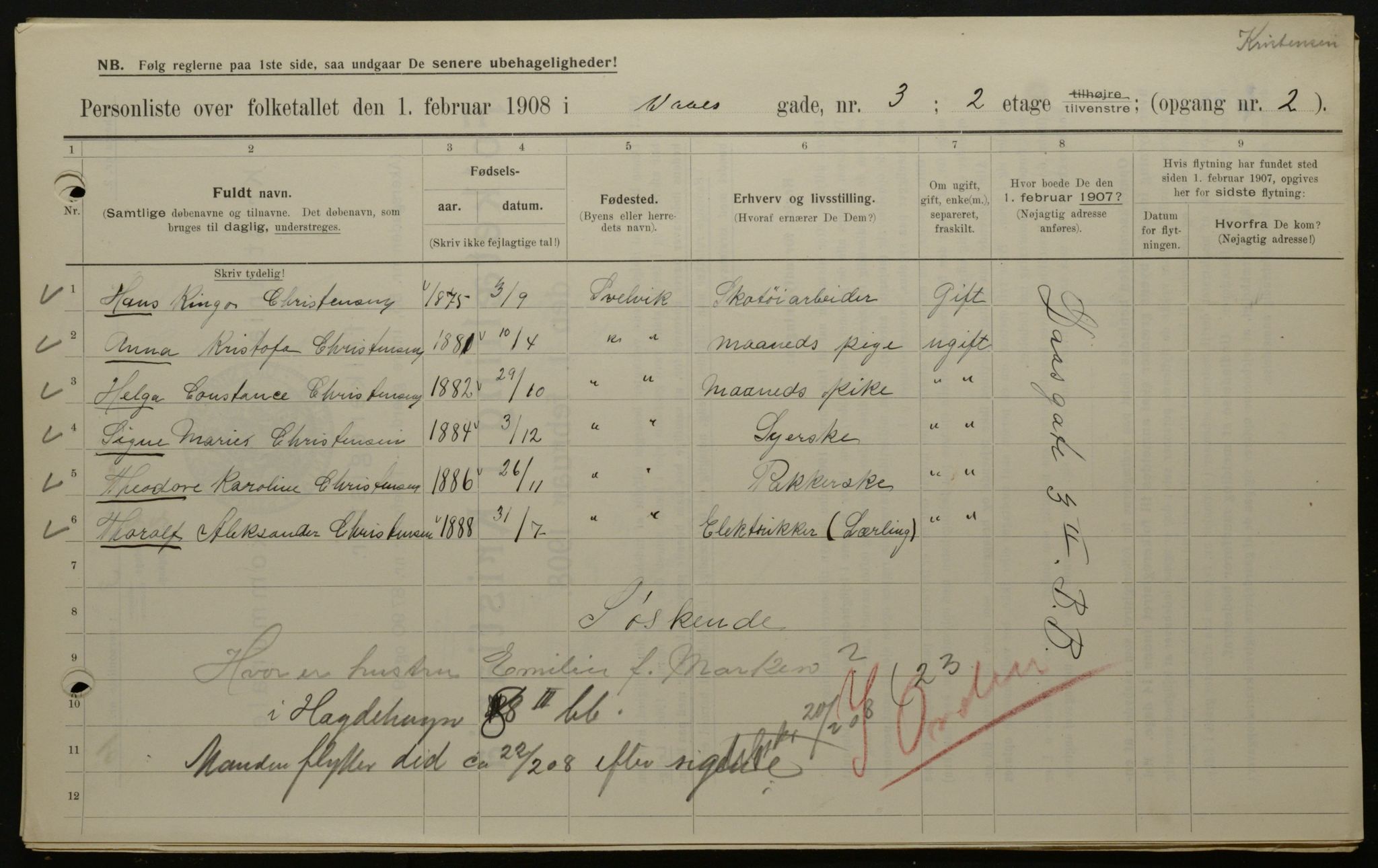 OBA, Municipal Census 1908 for Kristiania, 1908, p. 16568