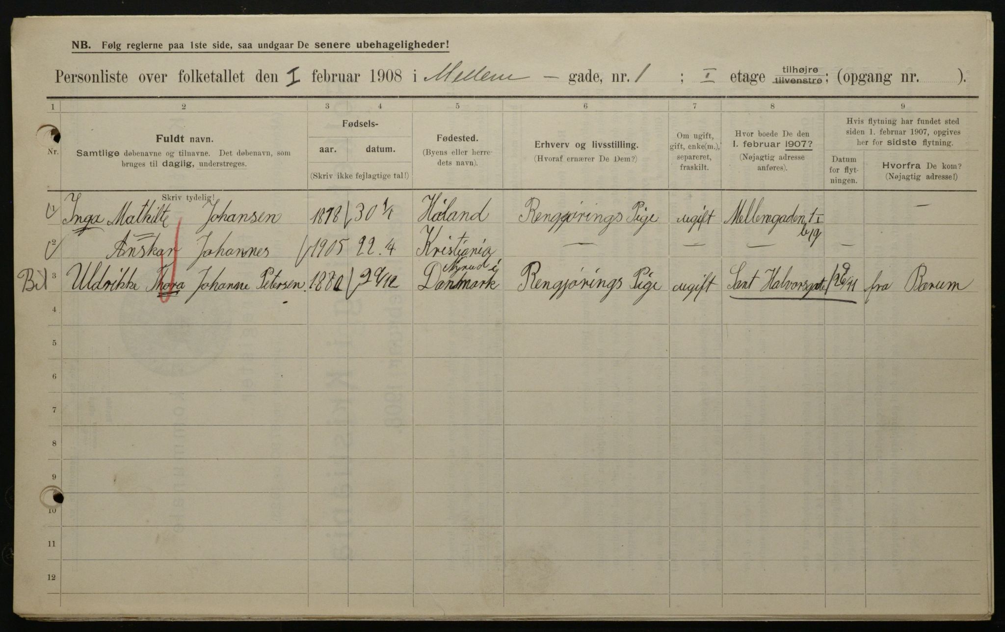 OBA, Municipal Census 1908 for Kristiania, 1908, p. 58295