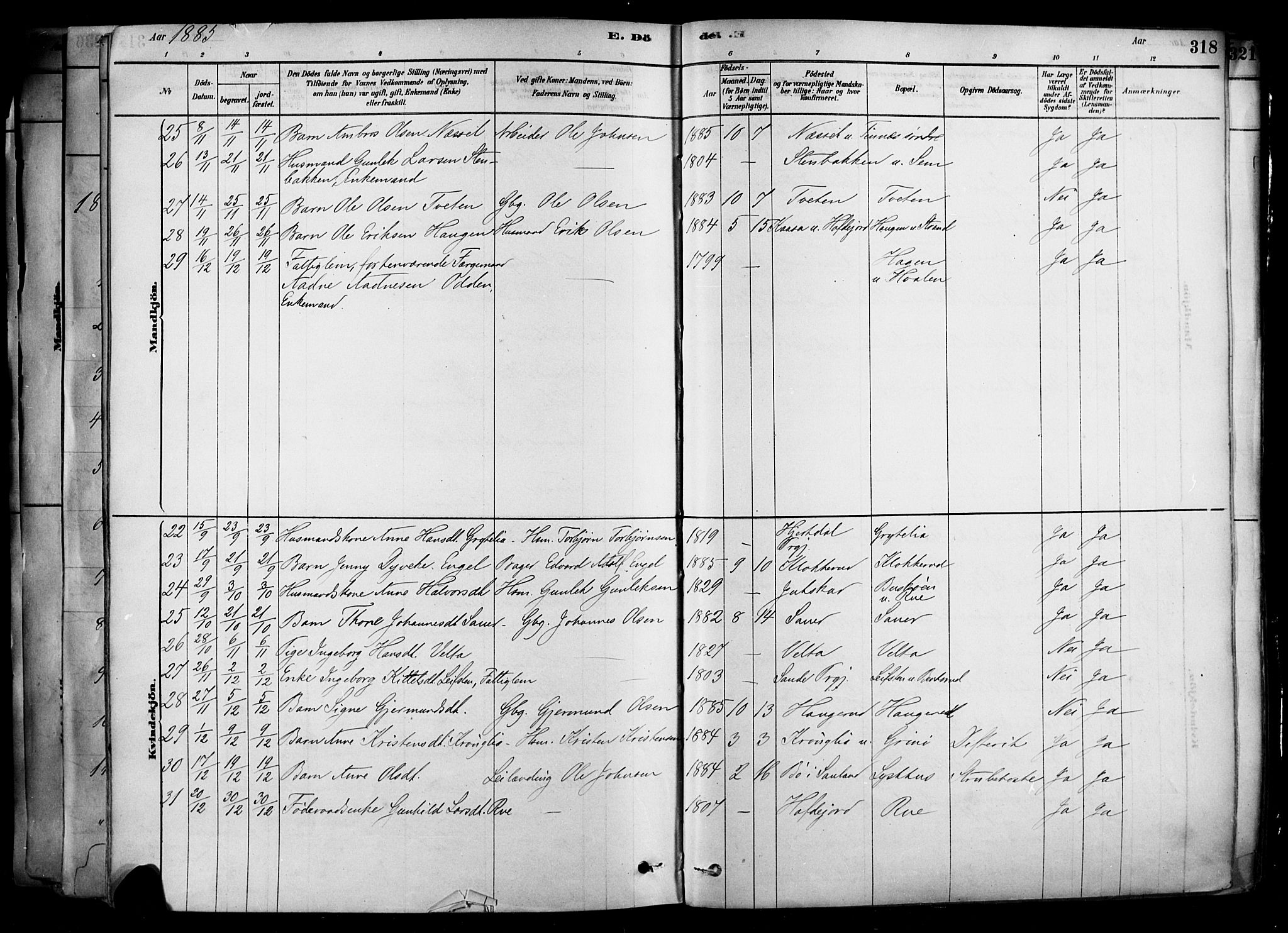 Heddal kirkebøker, SAKO/A-268/F/Fa/L0008: Parish register (official) no. I 8, 1878-1903, p. 318