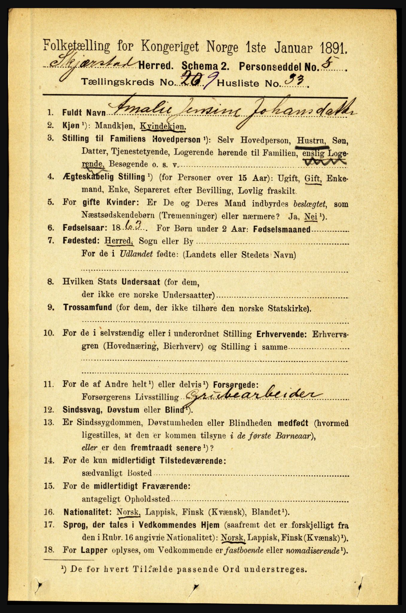 RA, 1891 census for 1842 Skjerstad, 1891, p. 3519