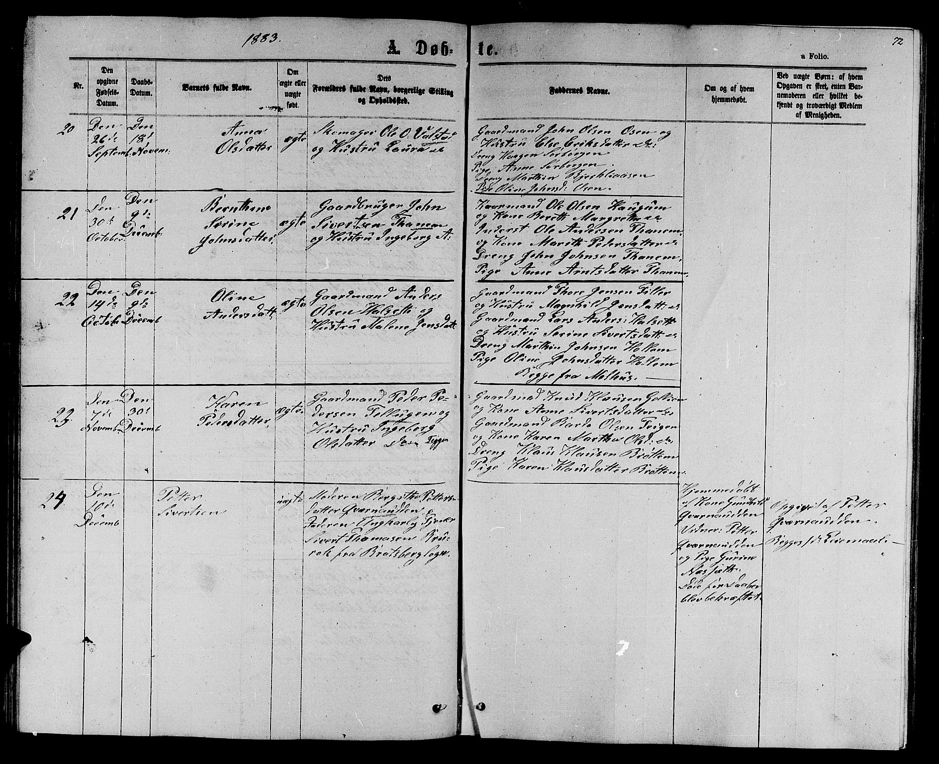 Ministerialprotokoller, klokkerbøker og fødselsregistre - Sør-Trøndelag, SAT/A-1456/618/L0451: Parish register (copy) no. 618C02, 1865-1883, p. 72