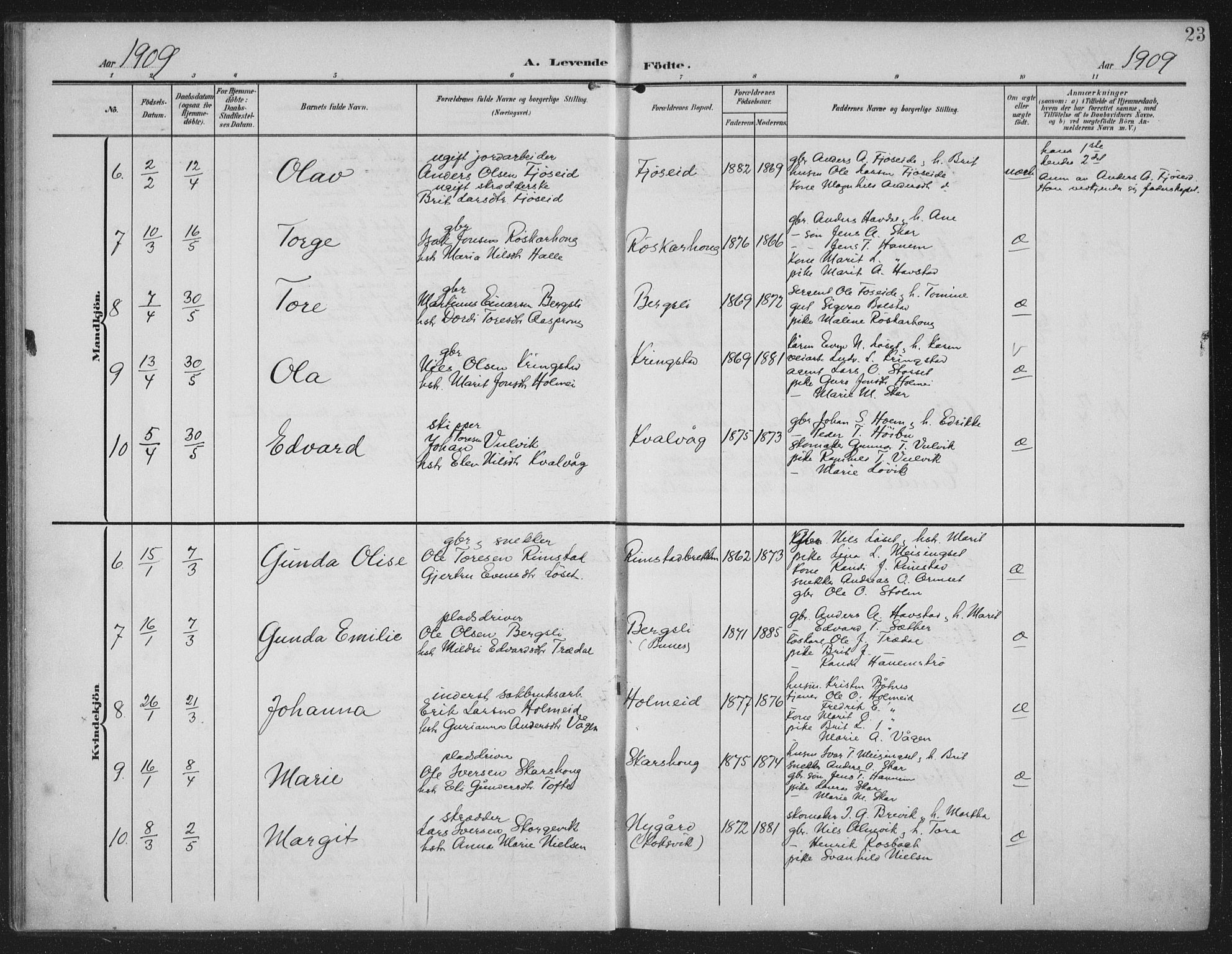 Ministerialprotokoller, klokkerbøker og fødselsregistre - Møre og Romsdal, AV/SAT-A-1454/586/L0989: Parish register (official) no. 586A15, 1906-1915, p. 23
