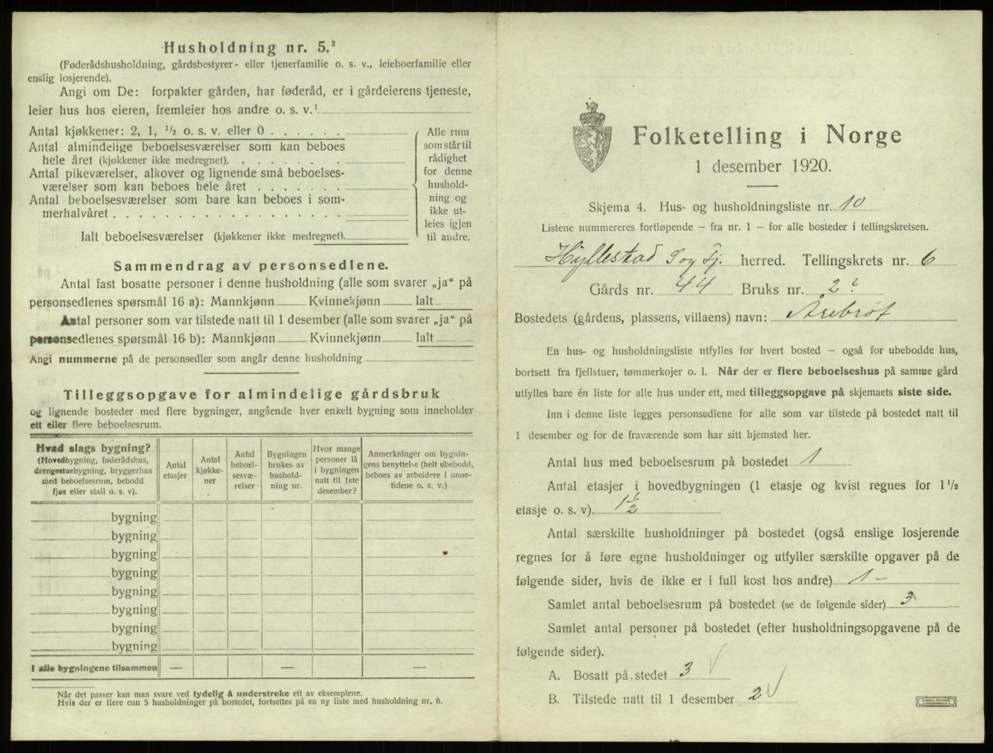 SAB, 1920 census for Hyllestad, 1920, p. 380