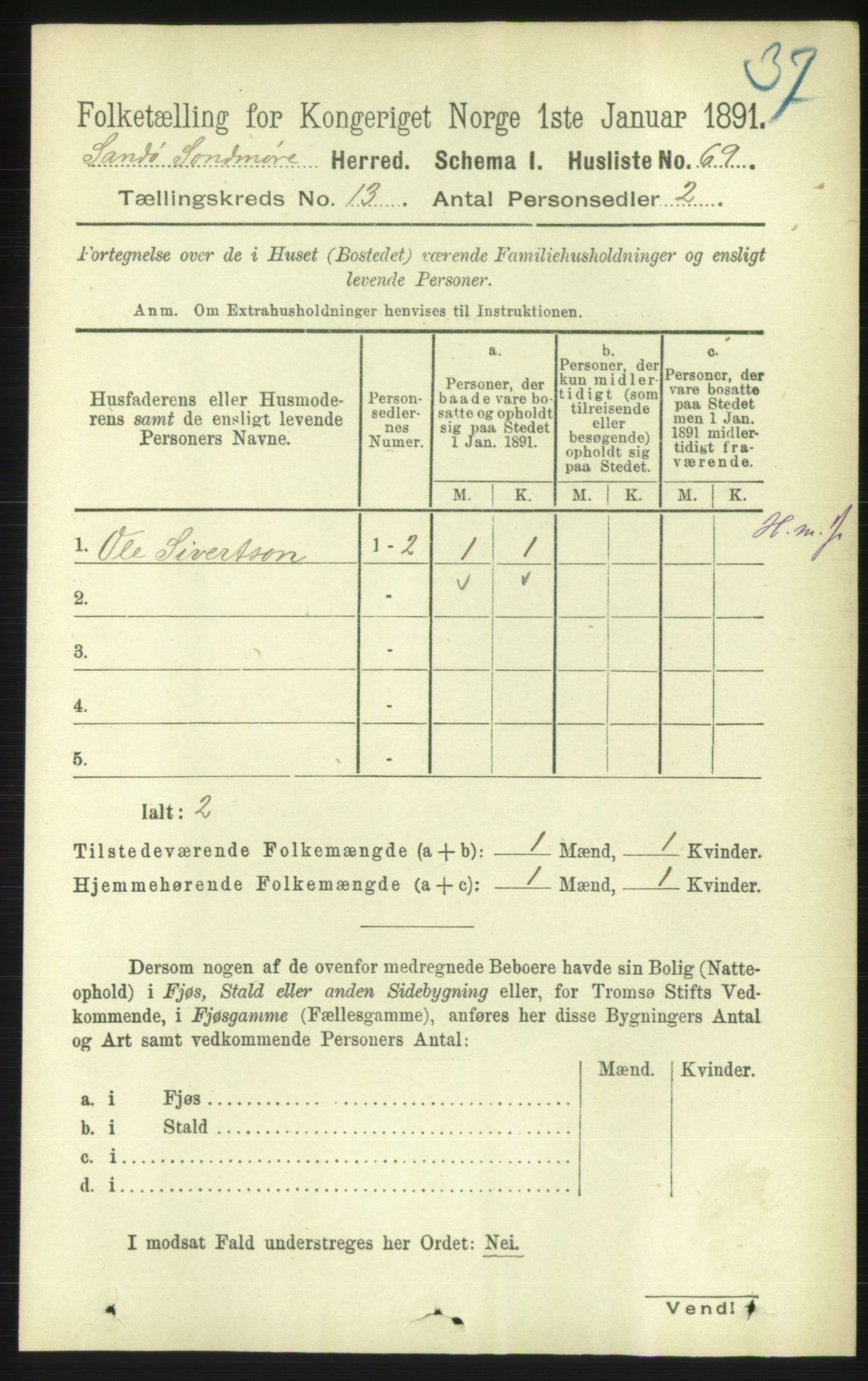 RA, 1891 census for 1514 Sande, 1891, p. 2471