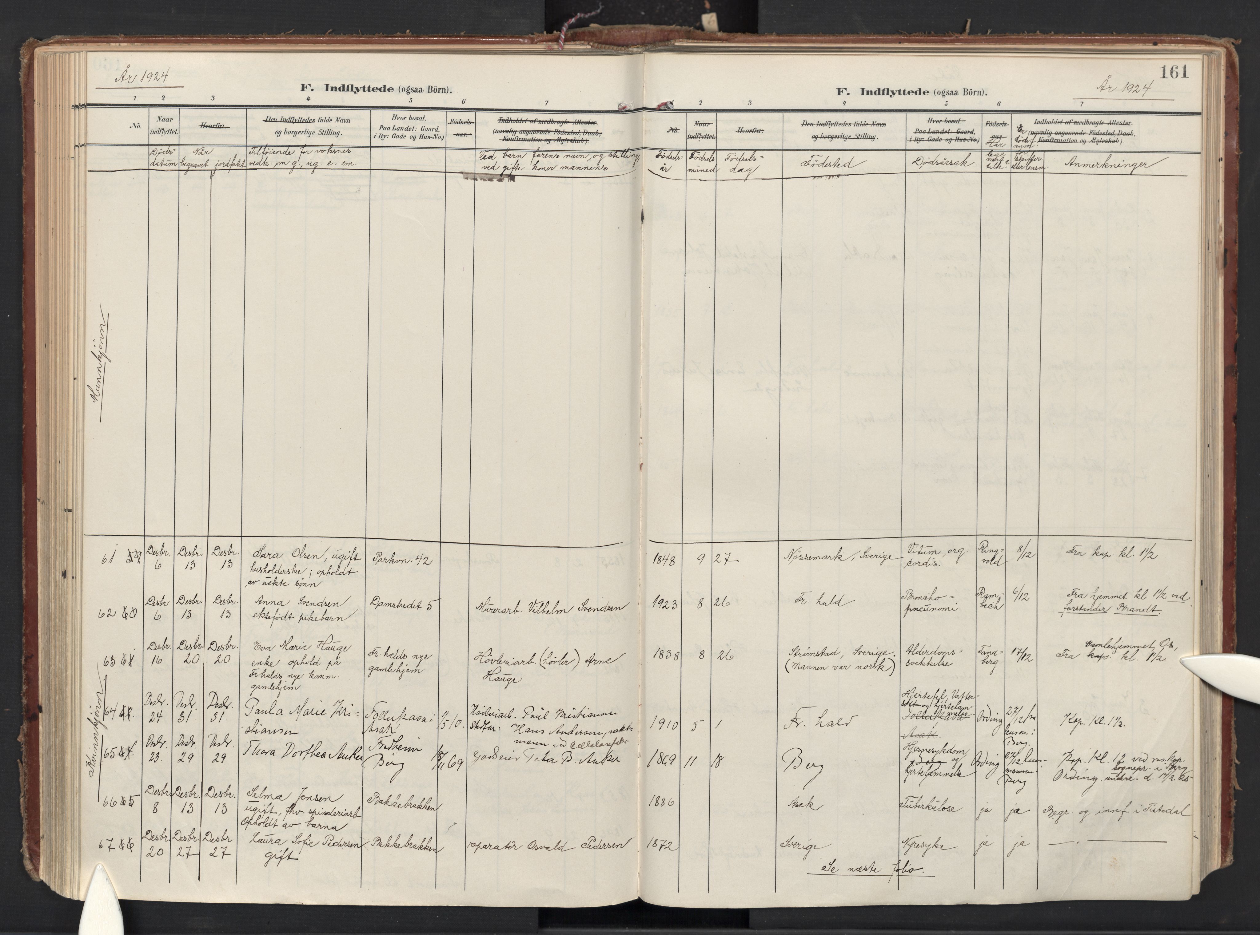 Halden prestekontor Kirkebøker, SAO/A-10909/F/Fa/L0016: Parish register (official) no. I 16, 1907-1925, p. 161