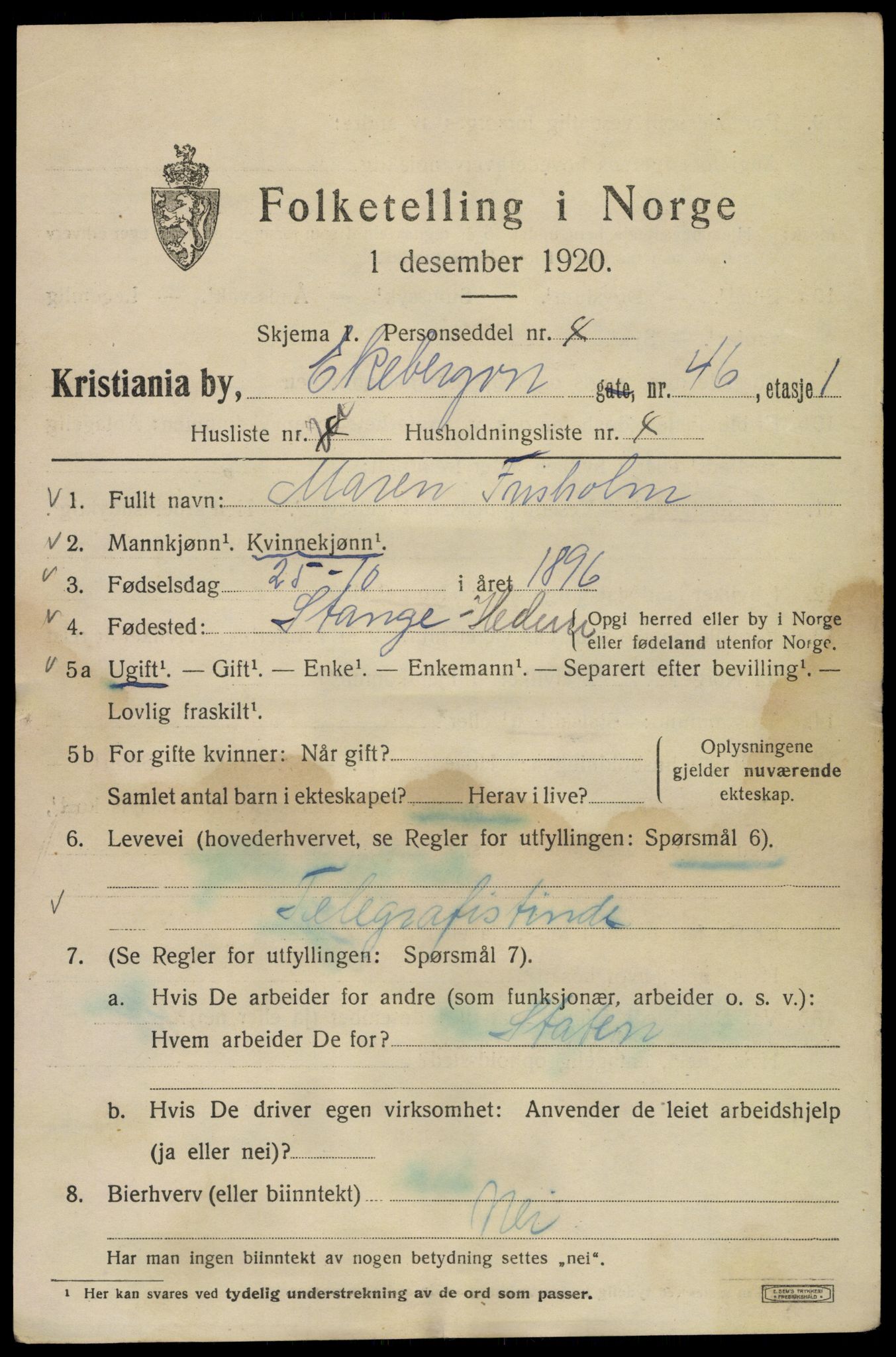 SAO, 1920 census for Kristiania, 1920, p. 213289