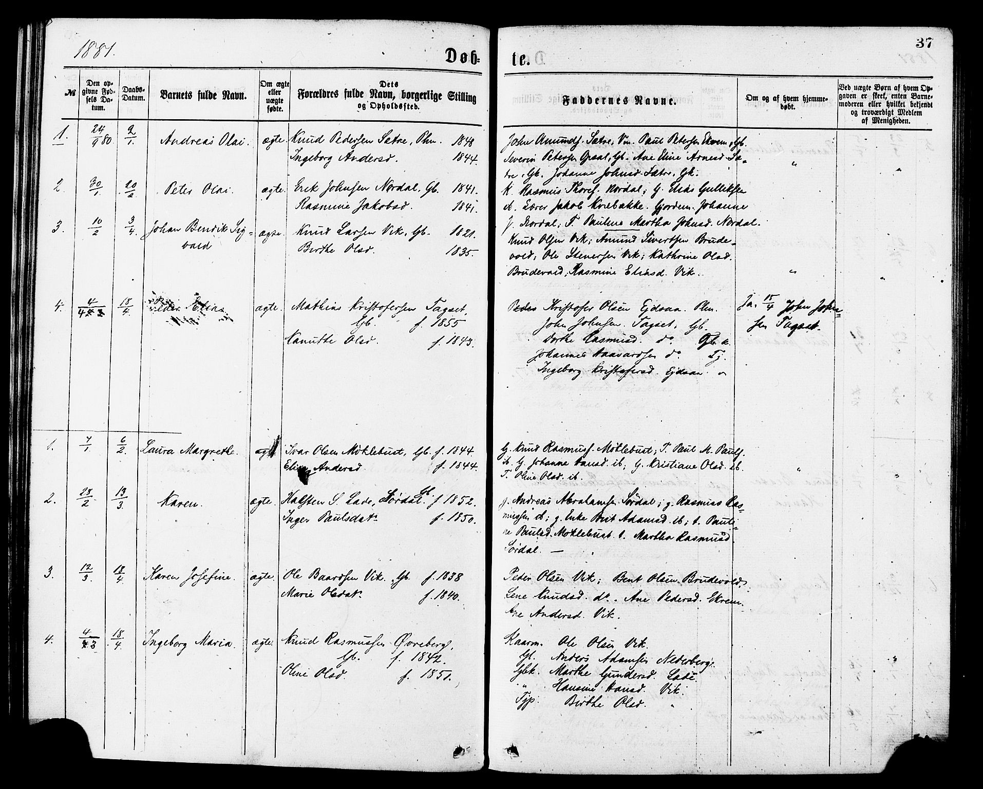 Ministerialprotokoller, klokkerbøker og fødselsregistre - Møre og Romsdal, AV/SAT-A-1454/502/L0024: Parish register (official) no. 502A02, 1873-1884, p. 37