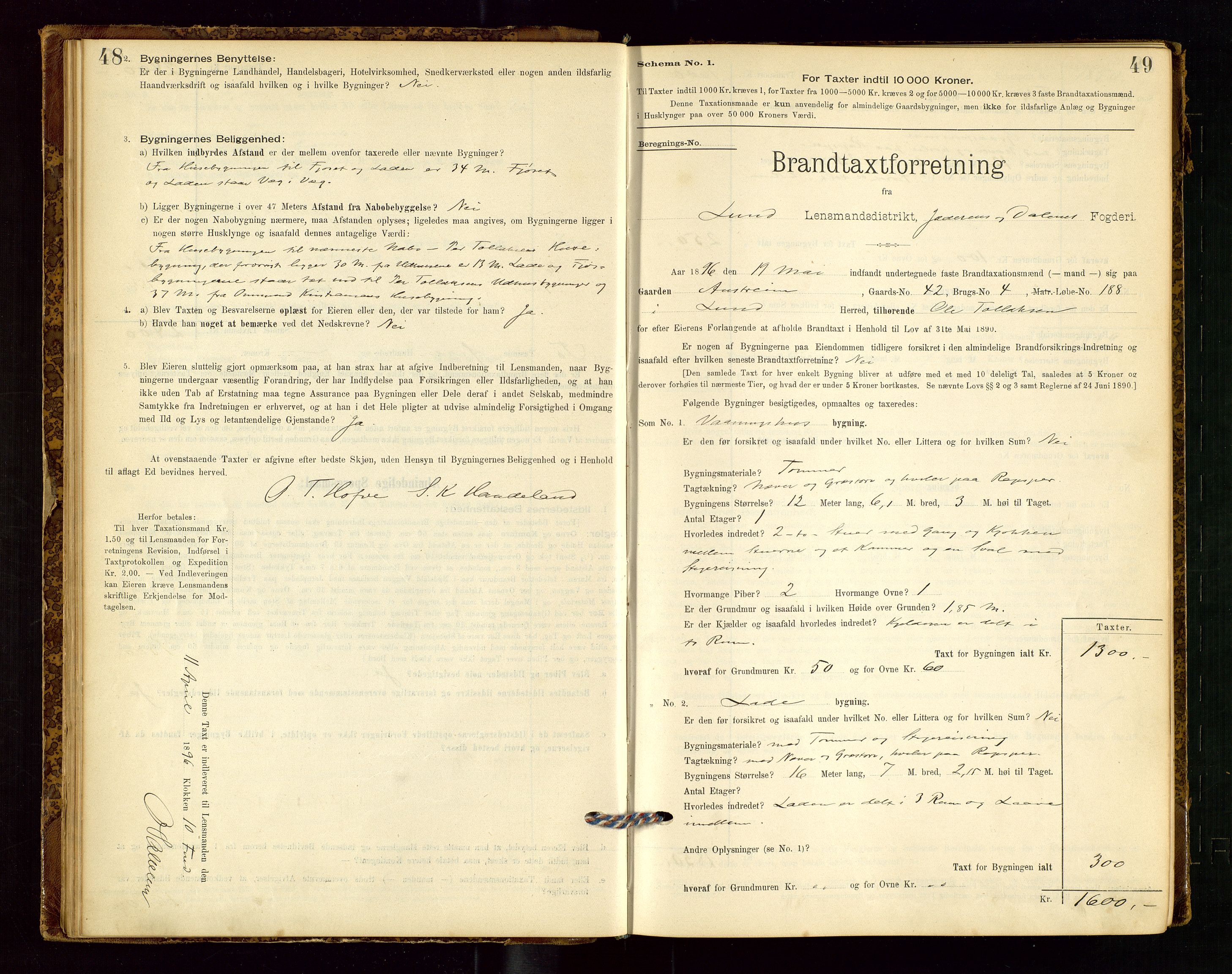 Lund lensmannskontor, AV/SAST-A-100303/Gob/L0001: "Brandtakstprotokol", 1894-1907, p. 48-49