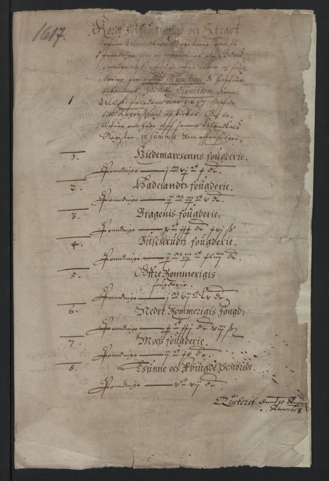 Rentekammeret inntil 1814, Reviderte regnskaper, Lensregnskaper, RA/EA-5023/R/Rb/Rba/L0046: Akershus len, 1617-1618