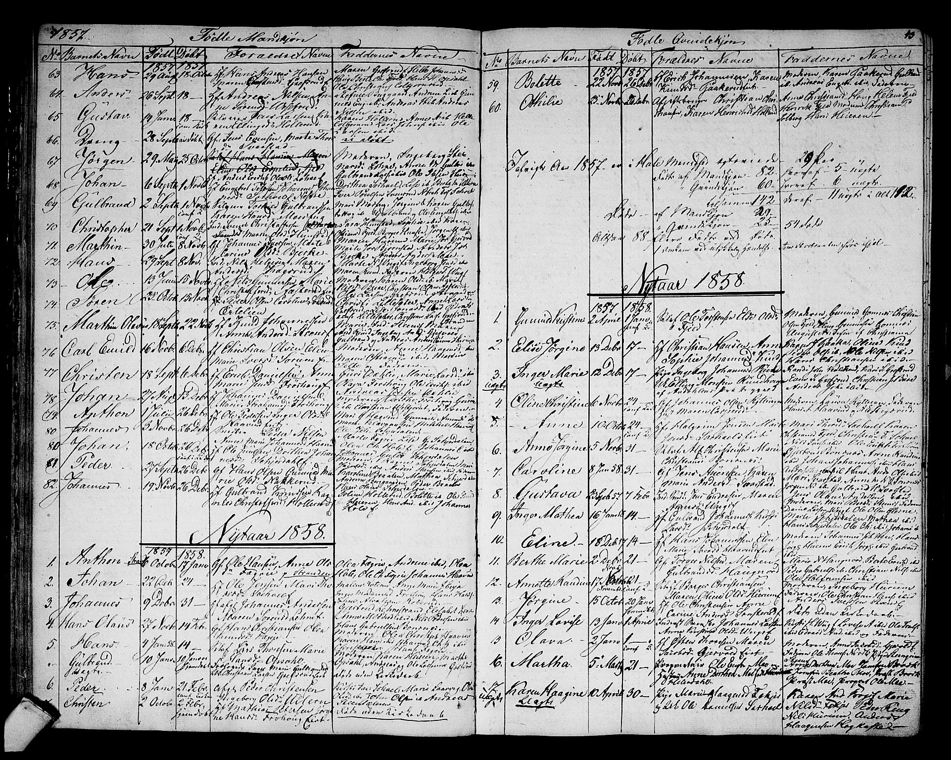 Hole kirkebøker, AV/SAKO-A-228/G/Ga/L0002: Parish register (copy) no. I 2, 1842-1878, p. 43