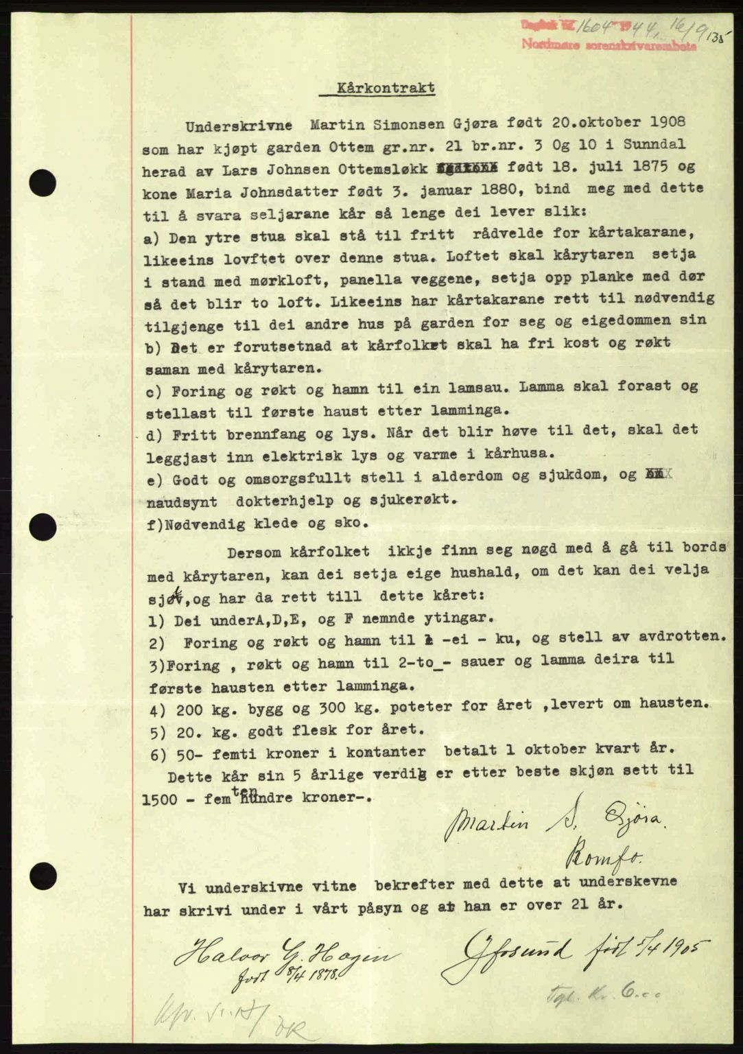 Nordmøre sorenskriveri, AV/SAT-A-4132/1/2/2Ca: Mortgage book no. B92, 1944-1945, Diary no: : 1604/1944