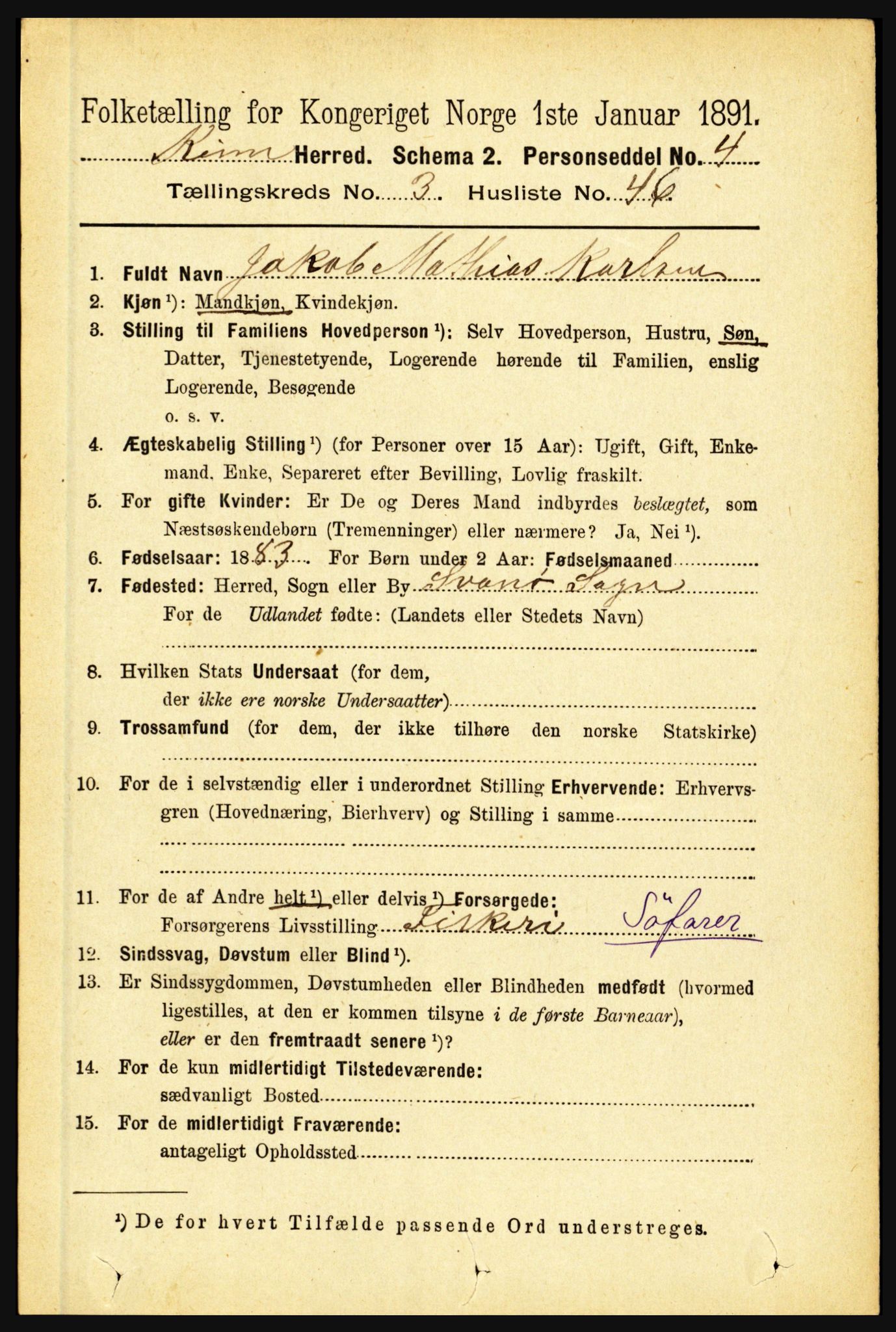 RA, 1891 census for 1437 Kinn, 1891, p. 1246