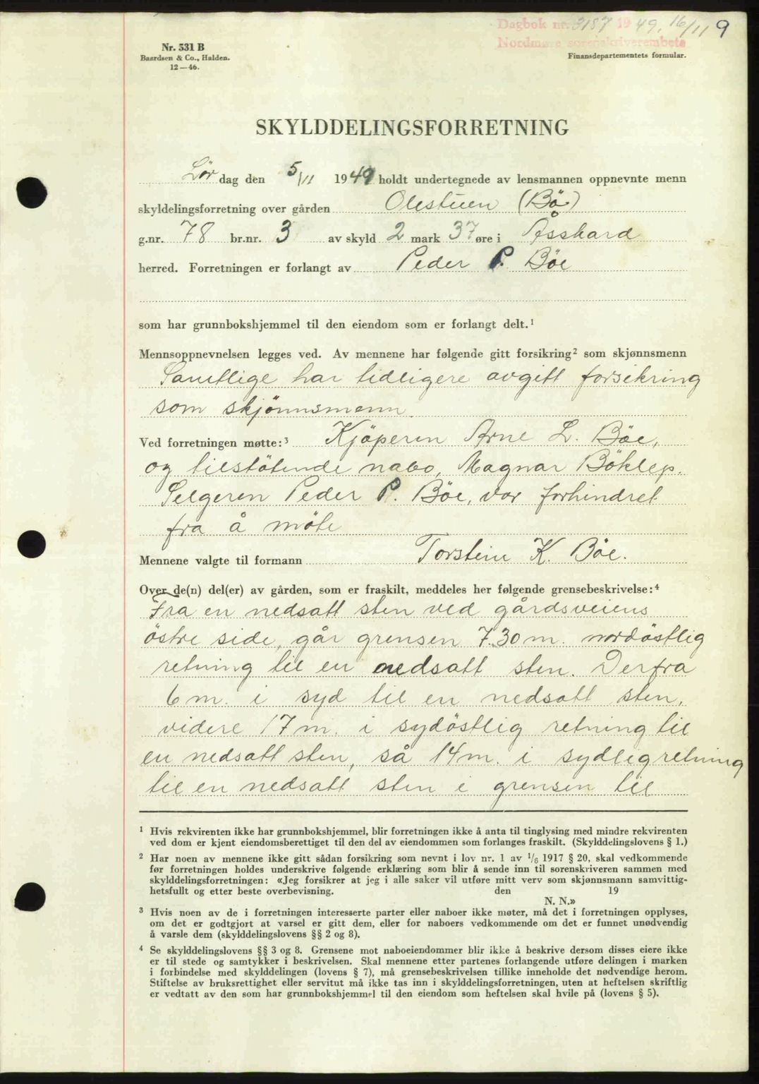 Nordmøre sorenskriveri, AV/SAT-A-4132/1/2/2Ca: Mortgage book no. A113, 1949-1950, Diary no: : 3187/1949