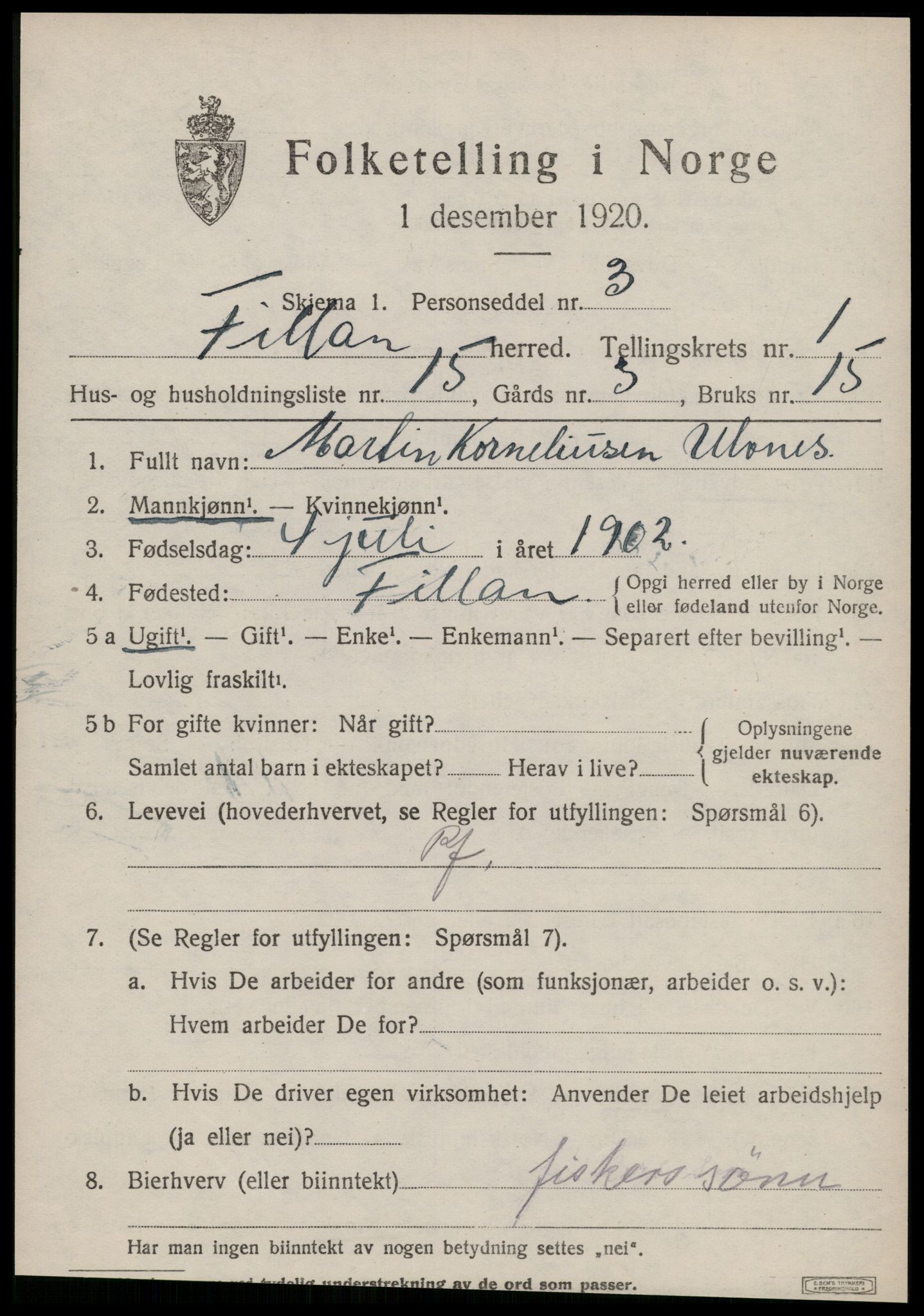 SAT, 1920 census for Fillan, 1920, p. 746