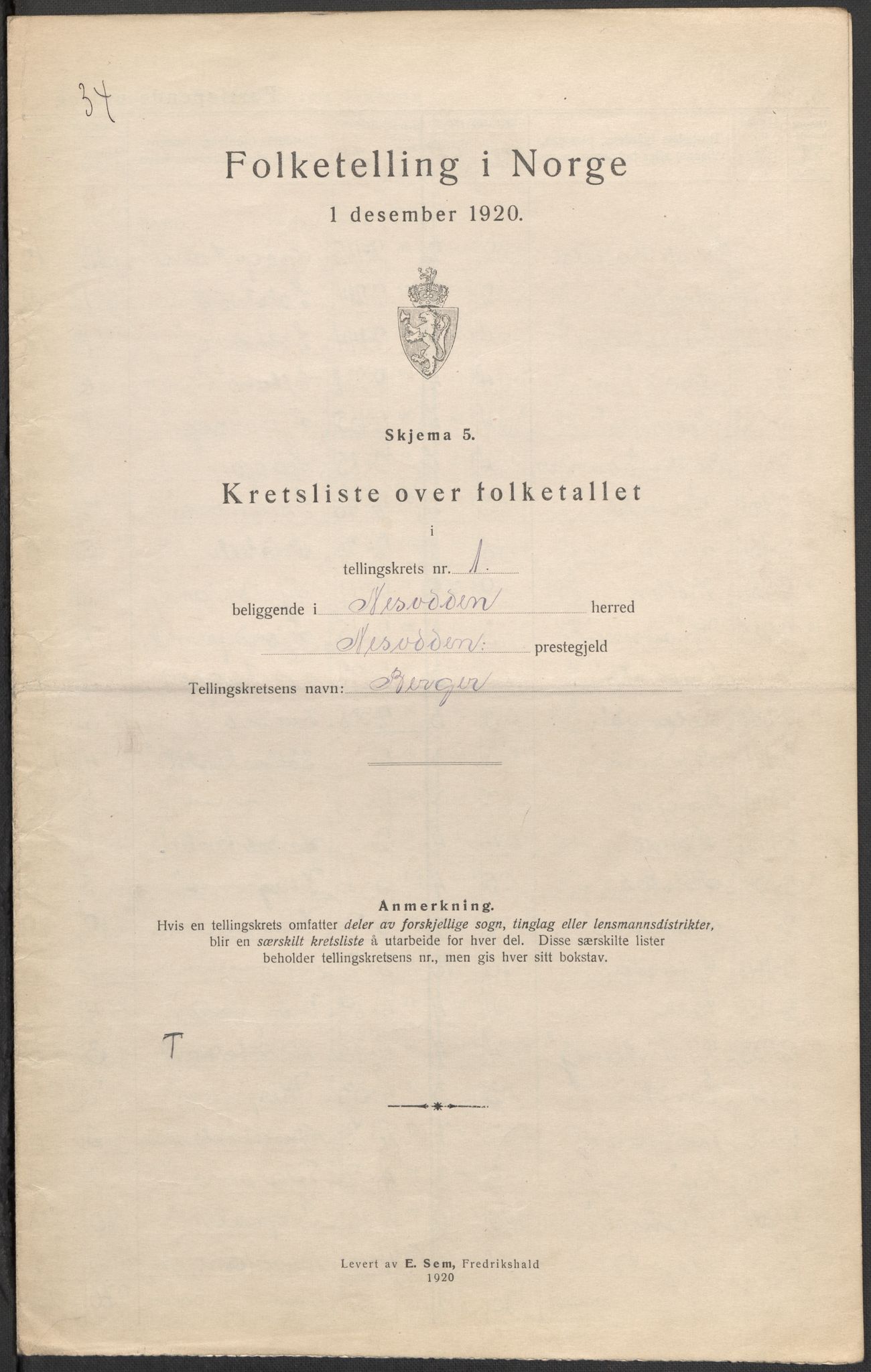 SAO, 1920 census for Nesodden, 1920, p. 5