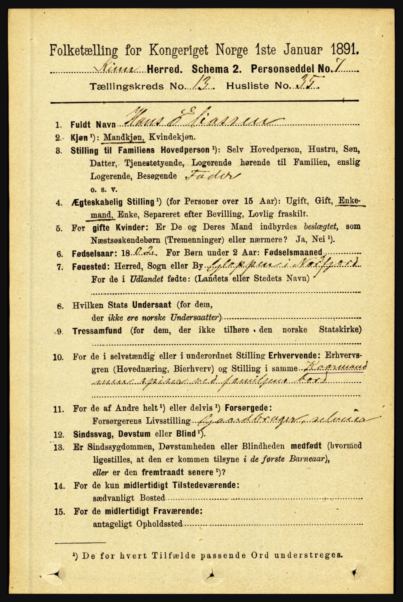RA, 1891 census for 1437 Kinn, 1891, p. 5301