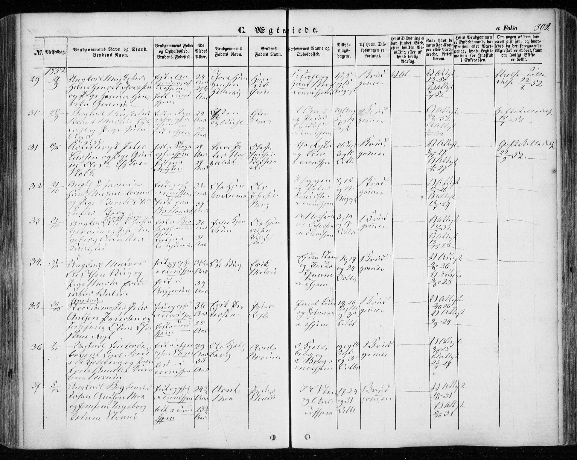 Ministerialprotokoller, klokkerbøker og fødselsregistre - Sør-Trøndelag, SAT/A-1456/601/L0051: Parish register (official) no. 601A19, 1848-1857, p. 302