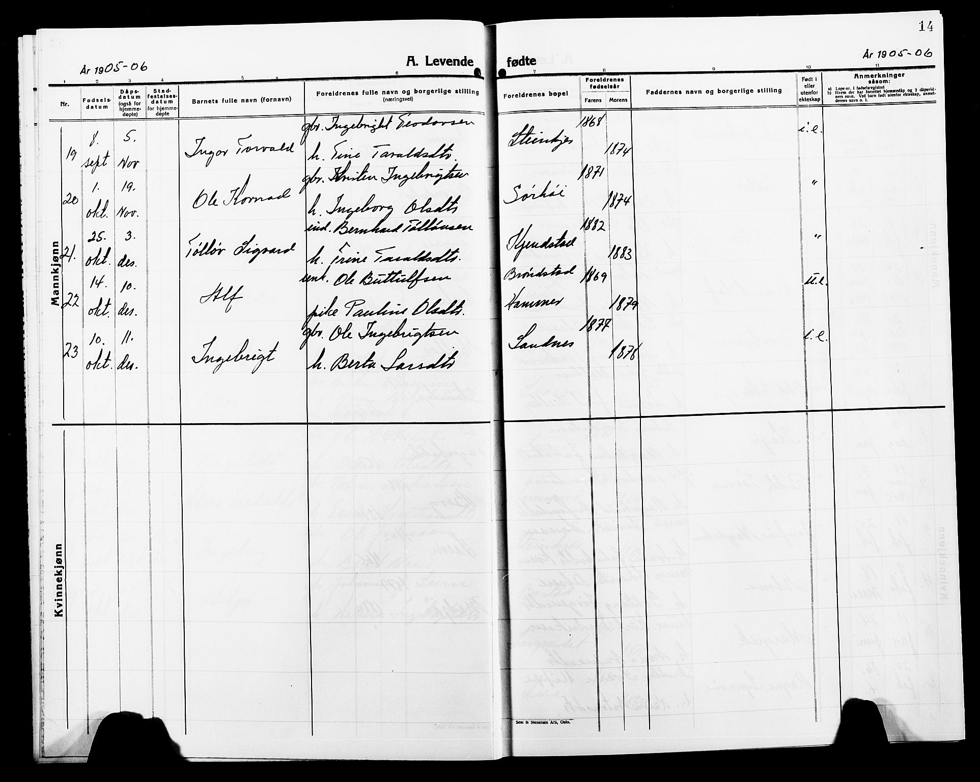 Ministerialprotokoller, klokkerbøker og fødselsregistre - Nord-Trøndelag, AV/SAT-A-1458/749/L0488: Parish register (official) no. 749D04, 1903-1915, p. 14