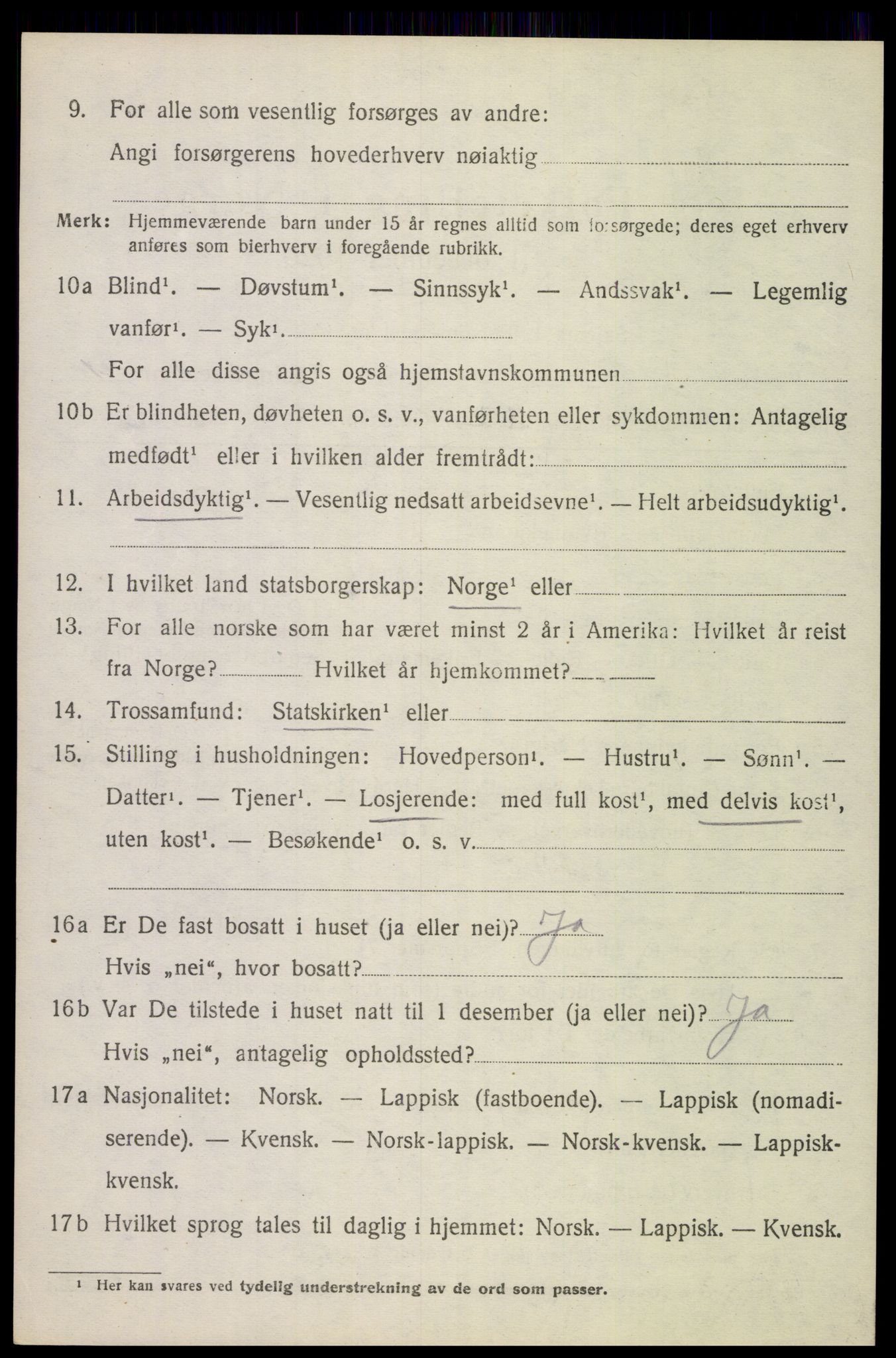 SAT, 1920 census for Evenes, 1920, p. 9161