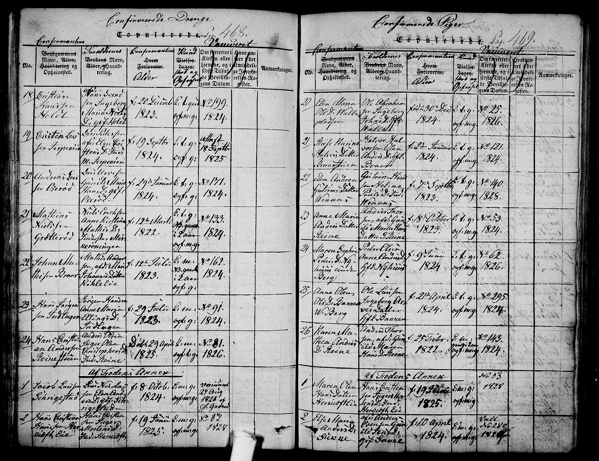 Ramnes kirkebøker, AV/SAKO-A-314/F/Fa/L0004: Parish register (official) no. I 4, 1813-1840, p. 468-469