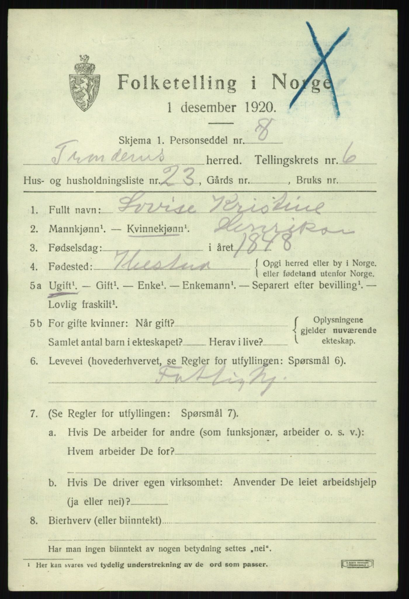 SATØ, 1920 census for Trondenes, 1920, p. 6489