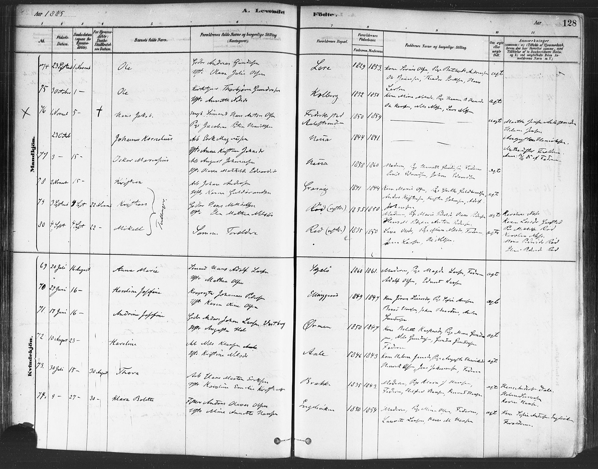 Onsøy prestekontor Kirkebøker, AV/SAO-A-10914/F/Fa/L0005: Parish register (official) no. I 5, 1878-1898, p. 128