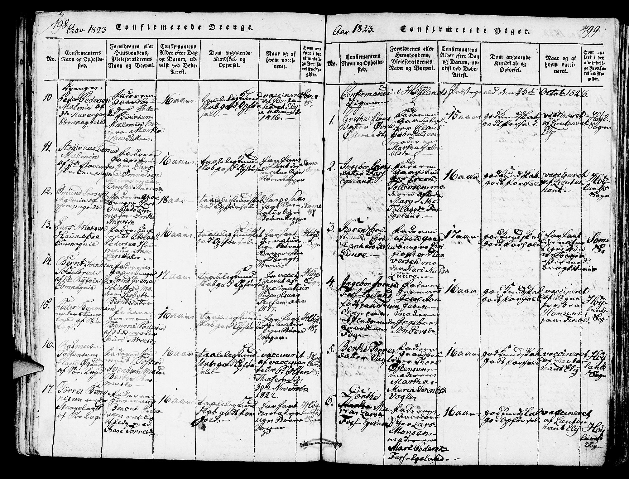 Høyland sokneprestkontor, AV/SAST-A-101799/001/30BA/L0006: Parish register (official) no. A 6, 1815-1825, p. 498-499