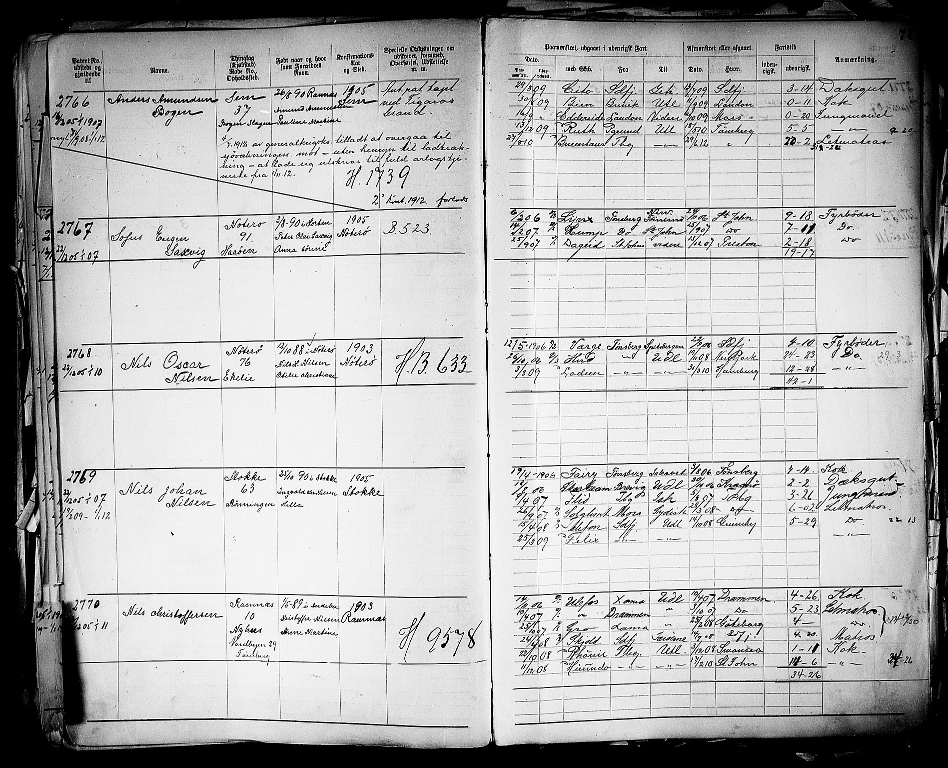 Tønsberg innrulleringskontor, SAKO/A-786/F/Fb/L0005: Annotasjonsrulle Patent nr. 2401-4080, 1904-1910, p. 78