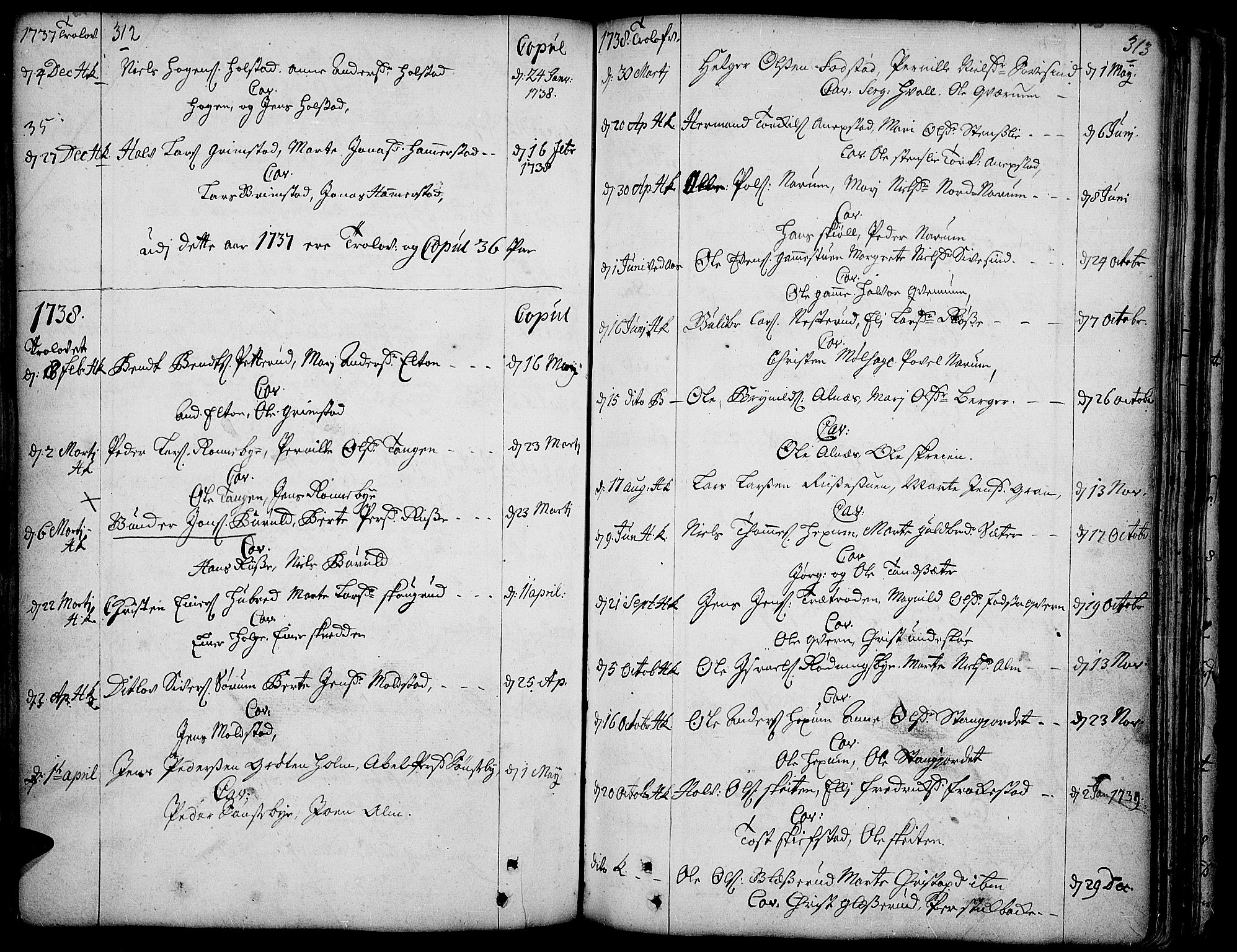 Toten prestekontor, AV/SAH-PREST-102/H/Ha/Haa/L0003: Parish register (official) no. 3, 1734-1751, p. 312-313