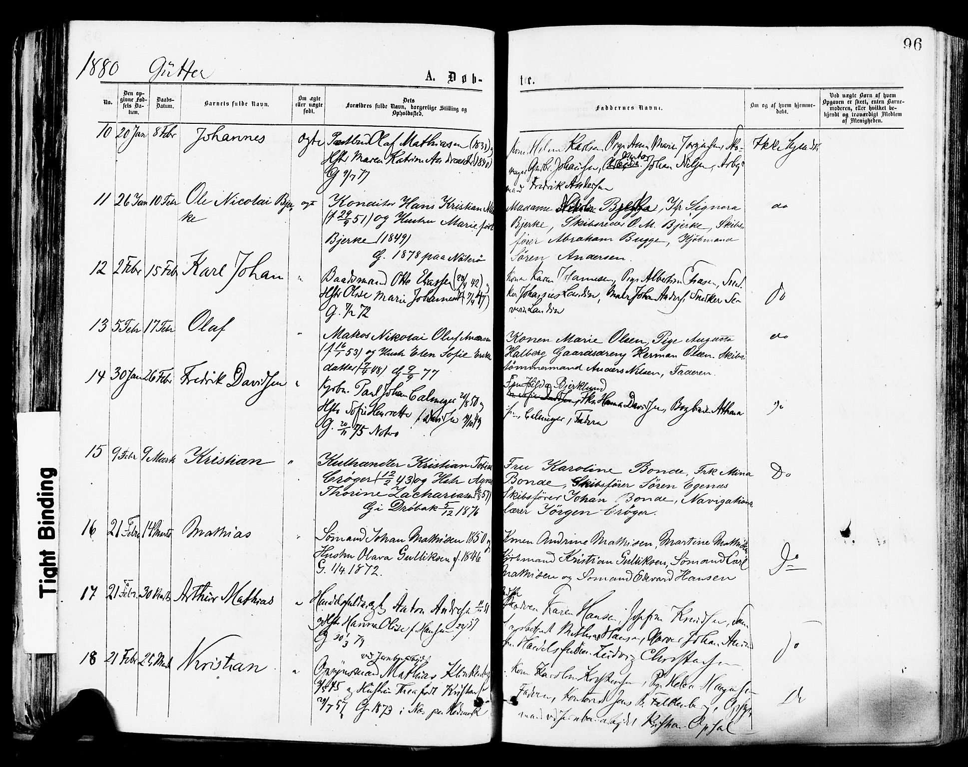 Tønsberg kirkebøker, AV/SAKO-A-330/F/Fa/L0010: Parish register (official) no. I 10, 1874-1880, p. 96