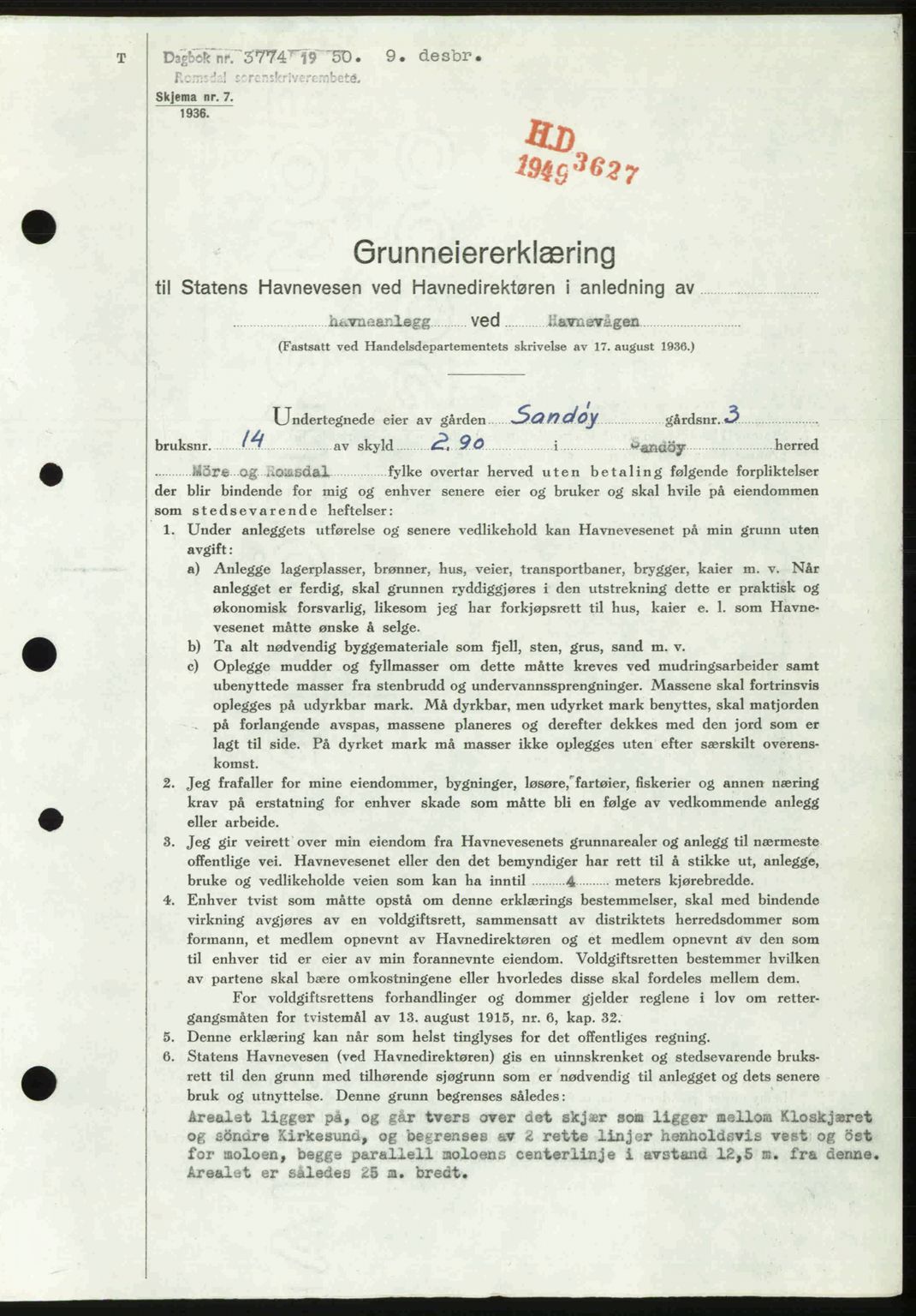 Romsdal sorenskriveri, AV/SAT-A-4149/1/2/2C: Mortgage book no. A35, 1950-1950, Diary no: : 3774/1950