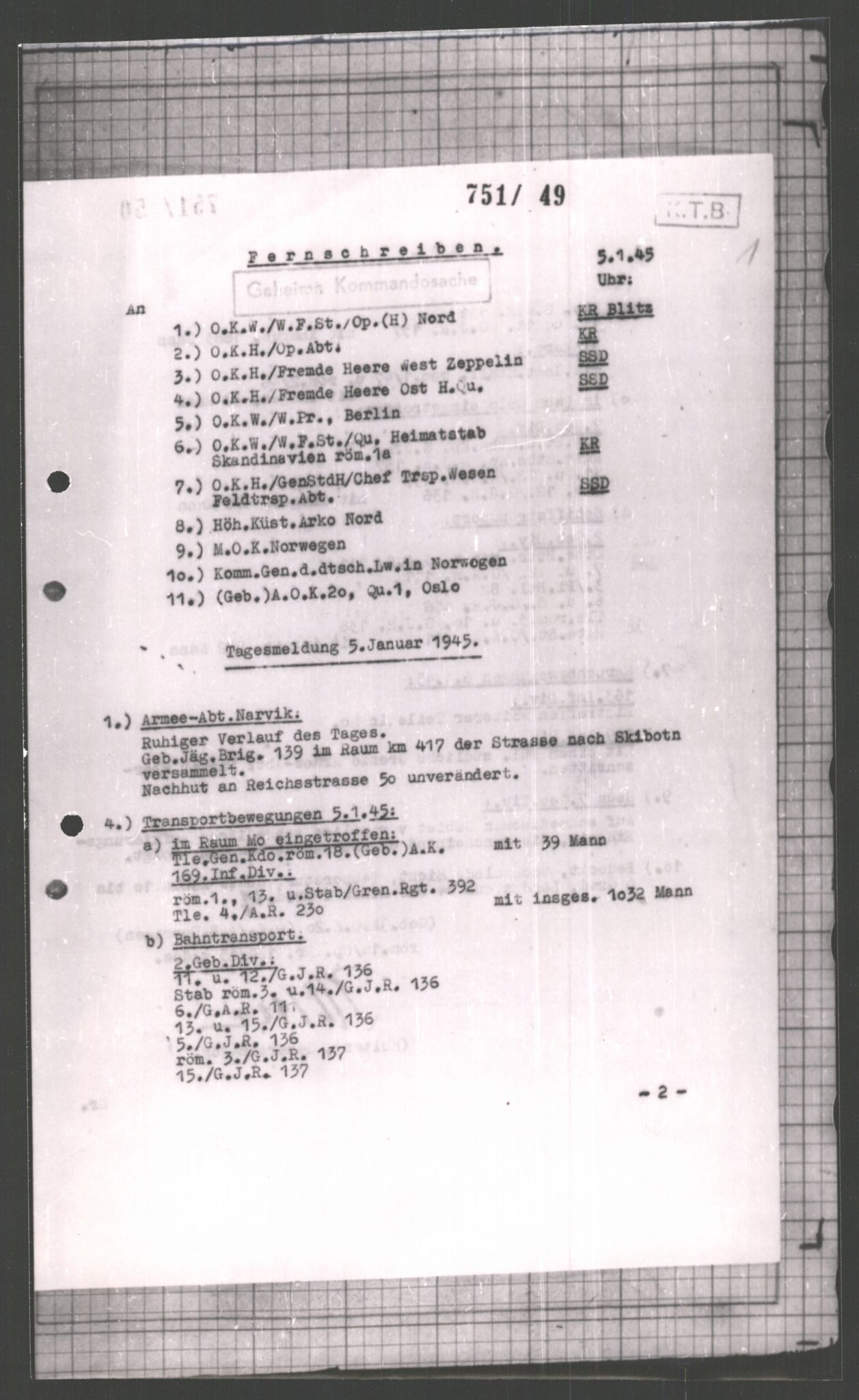 Forsvarets Overkommando. 2 kontor. Arkiv 11.4. Spredte tyske arkivsaker, AV/RA-RAFA-7031/D/Dar/Dara/L0001: Krigsdagbøker for 20. Gebirgs-Armee-Oberkommando (AOK 20), 1944-1945, p. 437