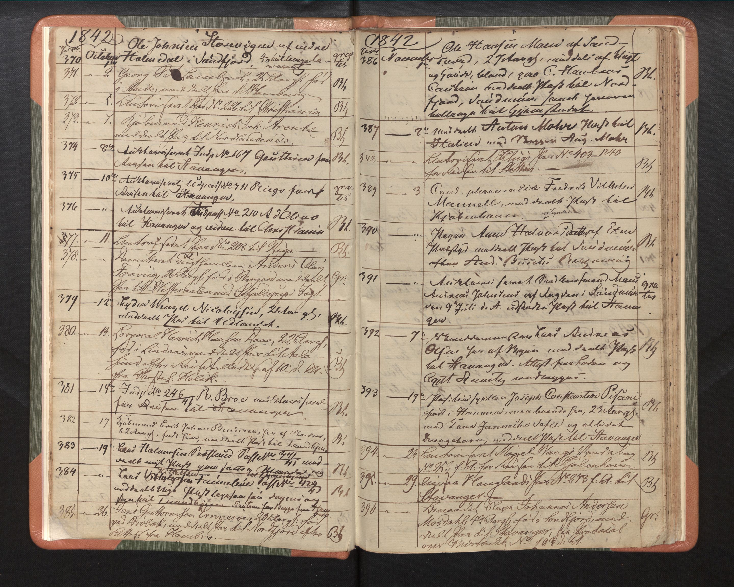 Bergen politikammer / politidistrikt, AV/SAB-A-60401/L/La/Lab/L0004: Passprotokoll, 1842-1848, p. 7