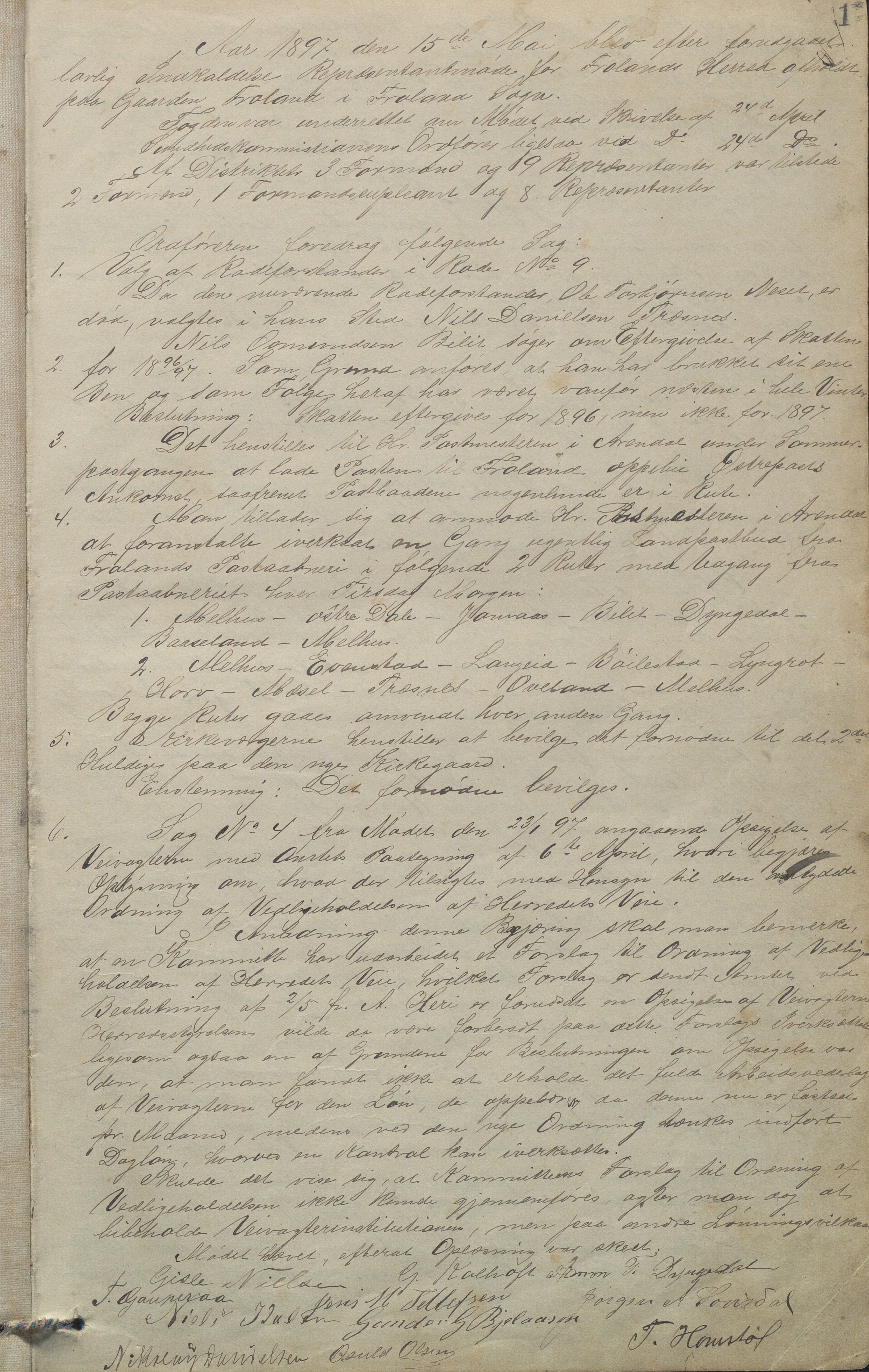 Froland kommune, Formannskap og Kommunestyre, AAKS/KA0919-120/A_1/L0004: Forhandlingsprotokoll , 1897-1914, p. 1