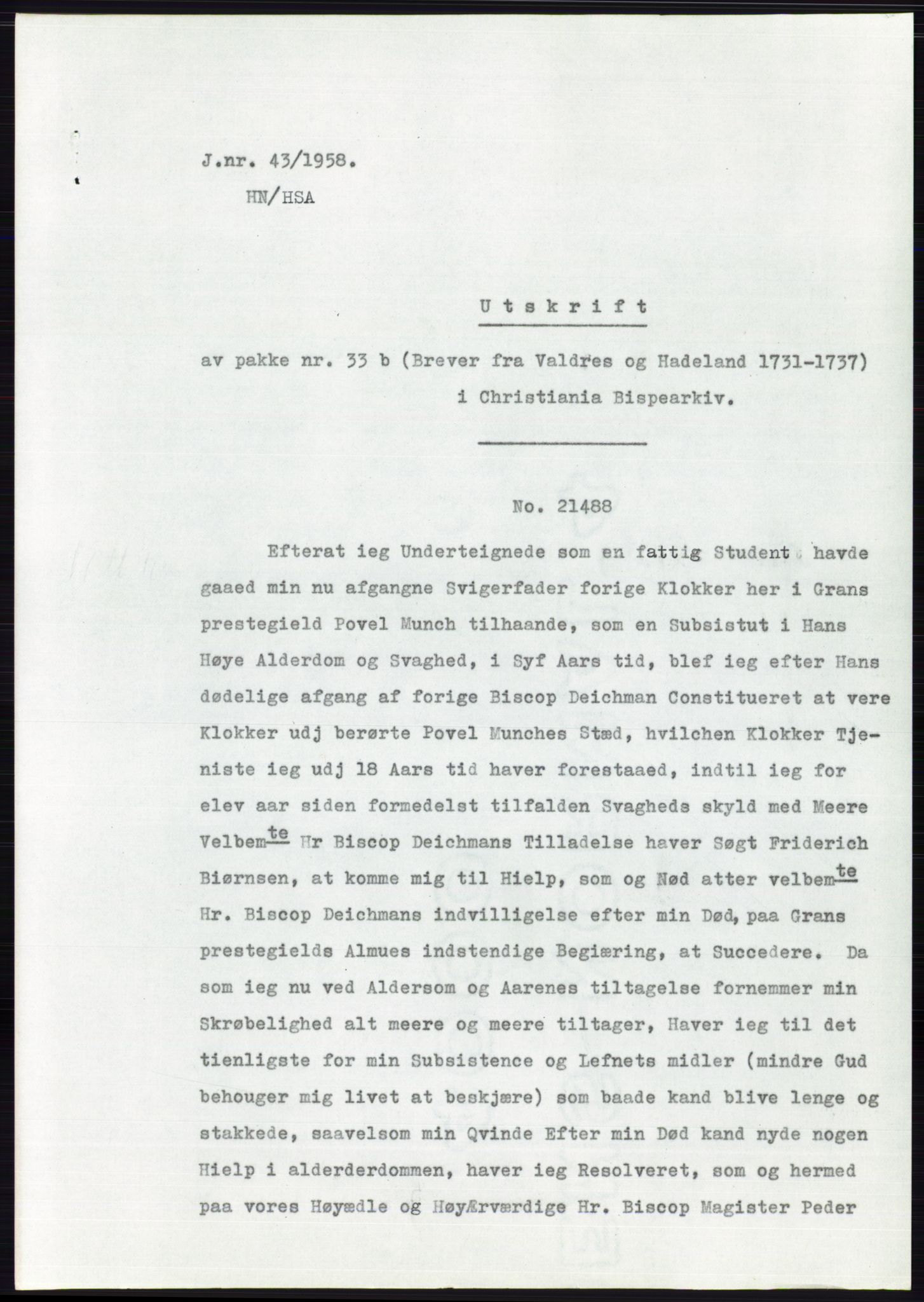 Statsarkivet i Oslo, AV/SAO-A-10621/Z/Zd/L0008: Avskrifter, j.nr 14-1096/1958, 1958, p. 23