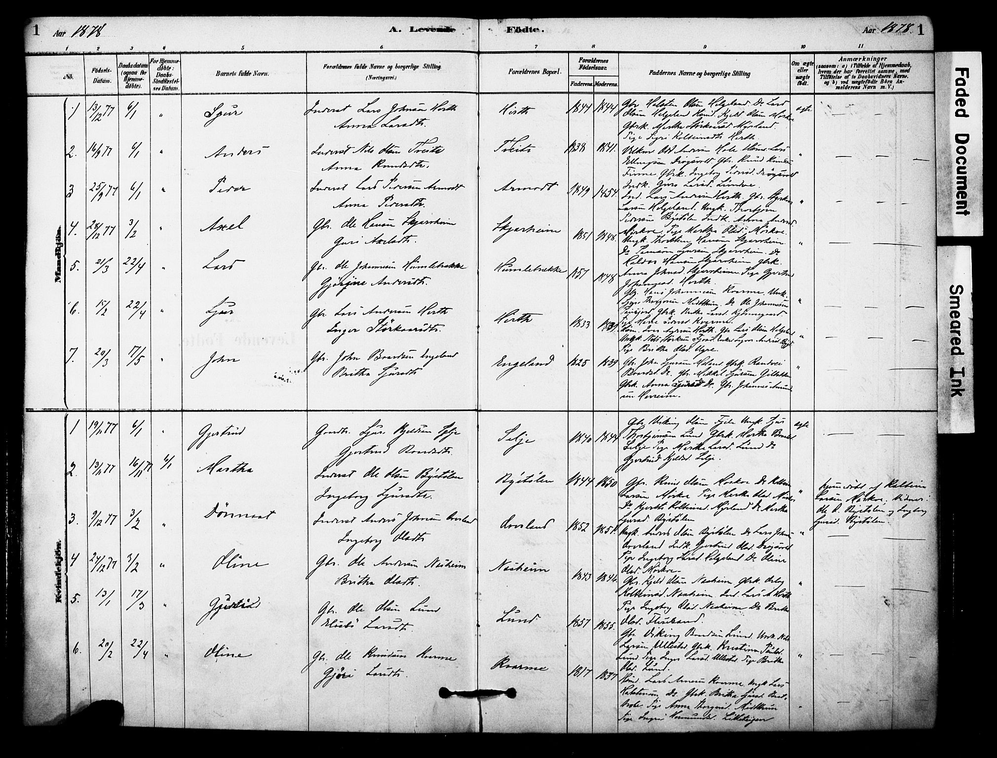Vossestrand Sokneprestembete, SAB/A-79101/H/Haa: Parish register (official) no. C 1, 1878-1903, p. 1