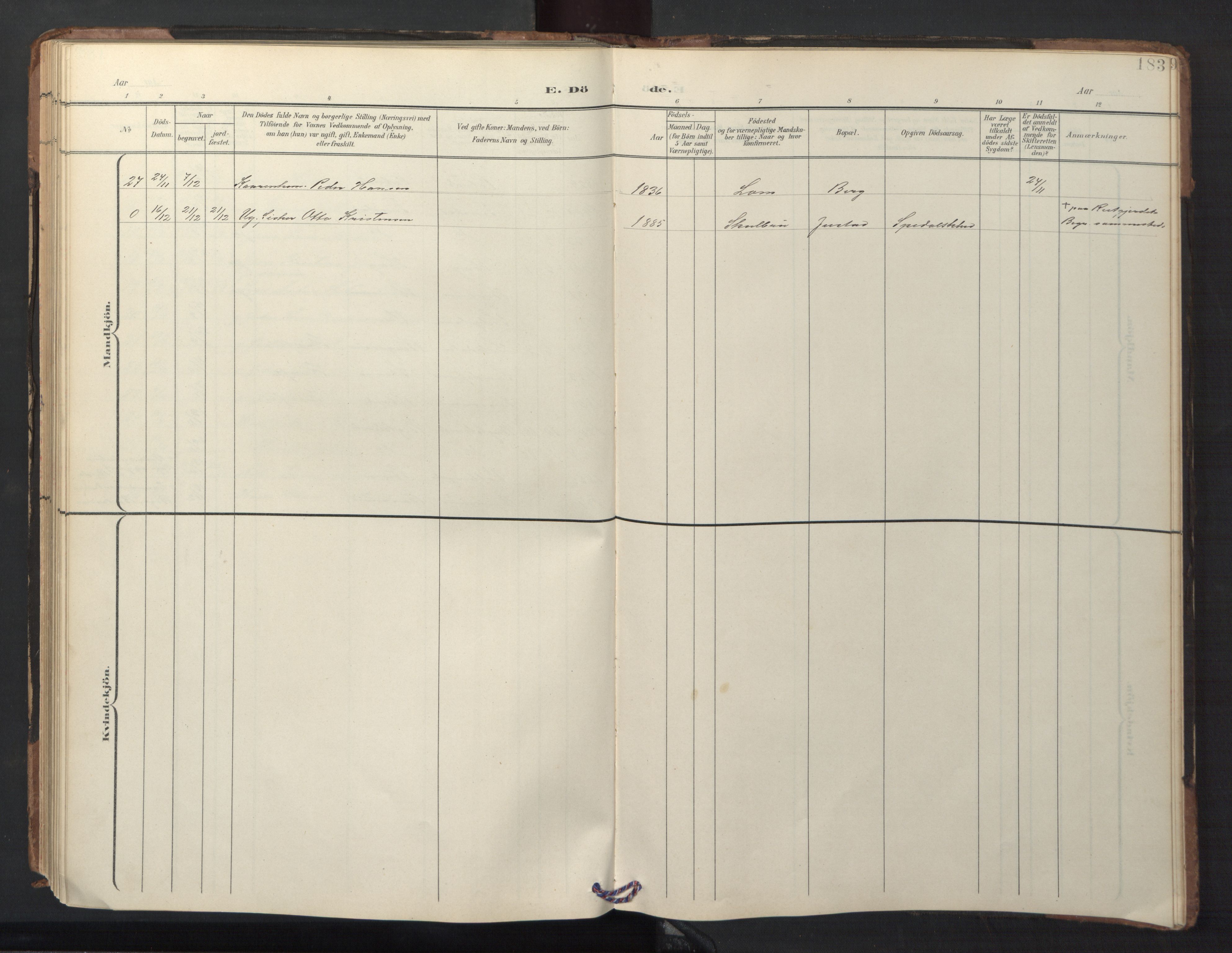 Ministerialprotokoller, klokkerbøker og fødselsregistre - Nordland, AV/SAT-A-1459/882/L1185: Parish register (copy) no. 882C03, 1898-1910, p. 183