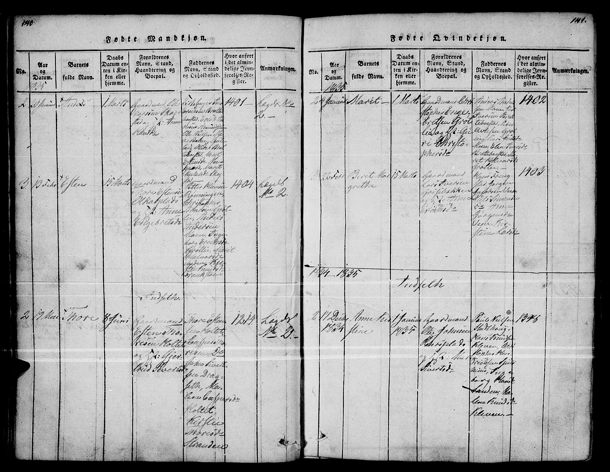 Kvikne prestekontor, AV/SAH-PREST-064/H/Ha/Haa/L0004: Parish register (official) no. 4, 1815-1840, p. 140-141