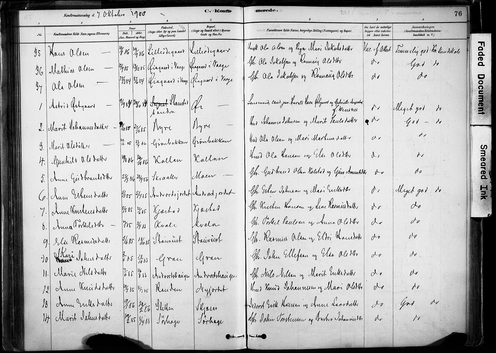 Lom prestekontor, SAH/PREST-070/K/L0009: Parish register (official) no. 9, 1878-1907, p. 76