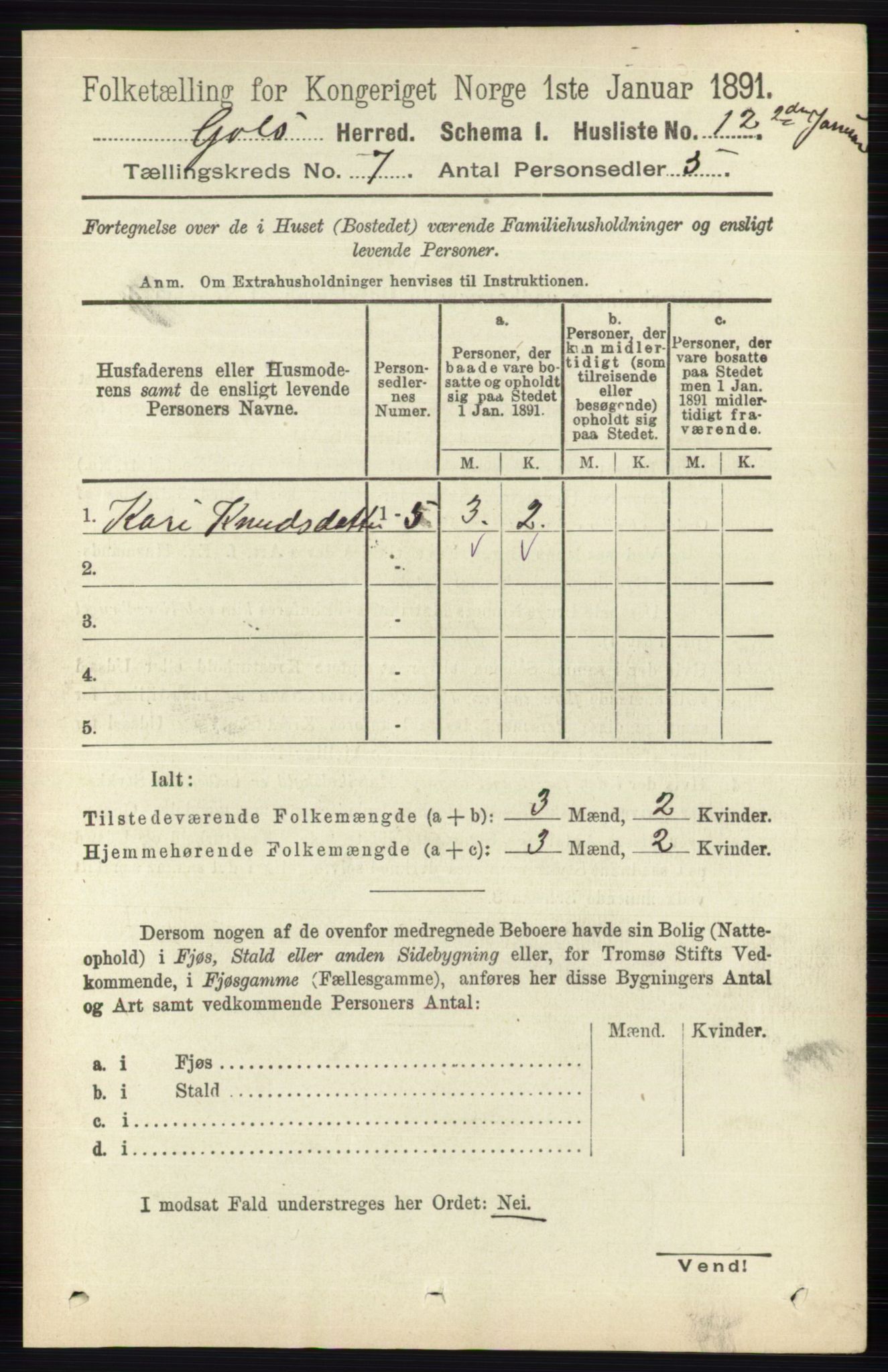 RA, 1891 census for 0617 Gol og Hemsedal, 1891, p. 2783